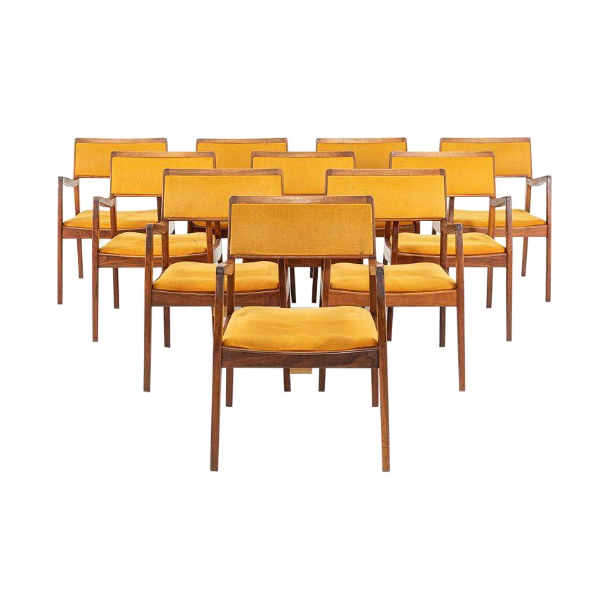 1960s Set of Twelve Jens Risom Playboy Armchairs in Walnut, Model C-140
