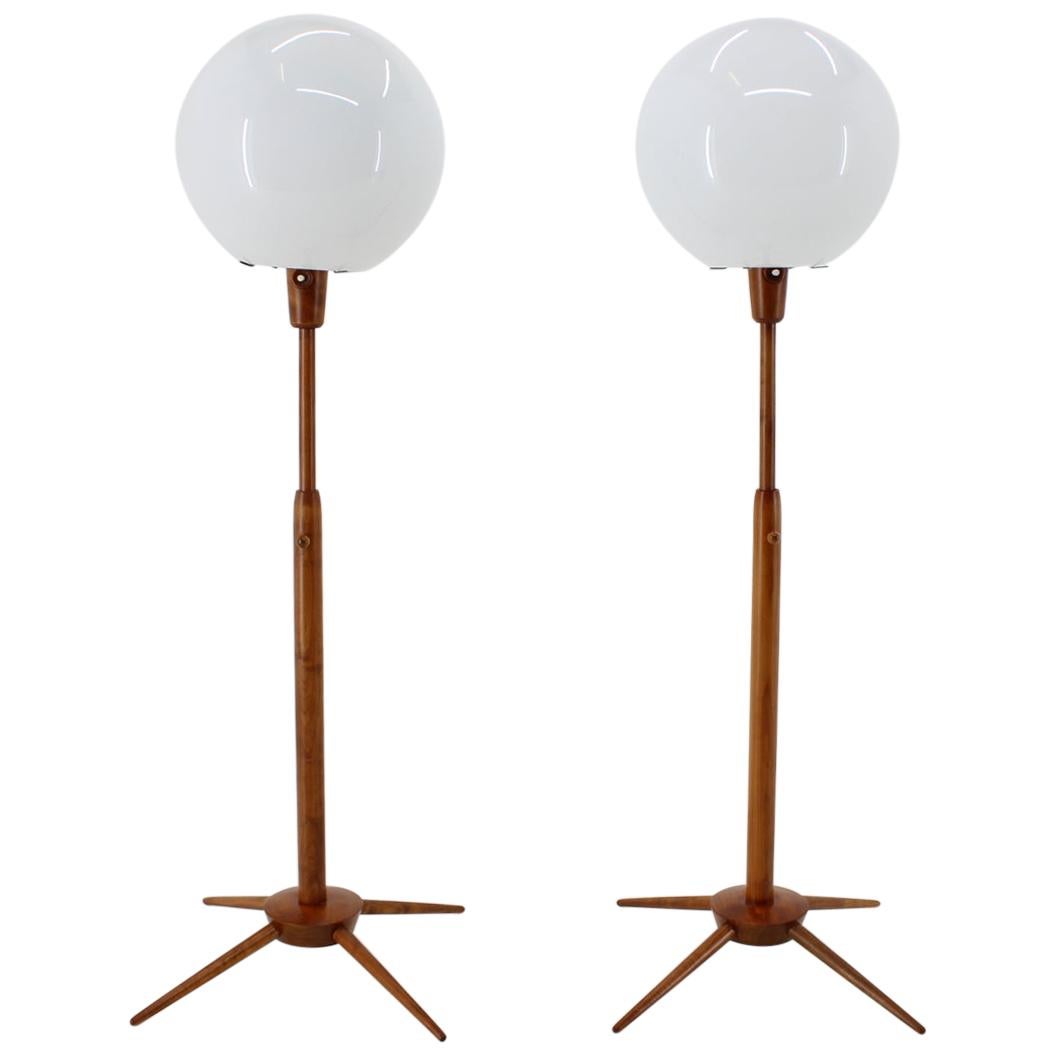 1960s Set of Two Adjustable Wooden Floor Lamps, Czechoslovakia
