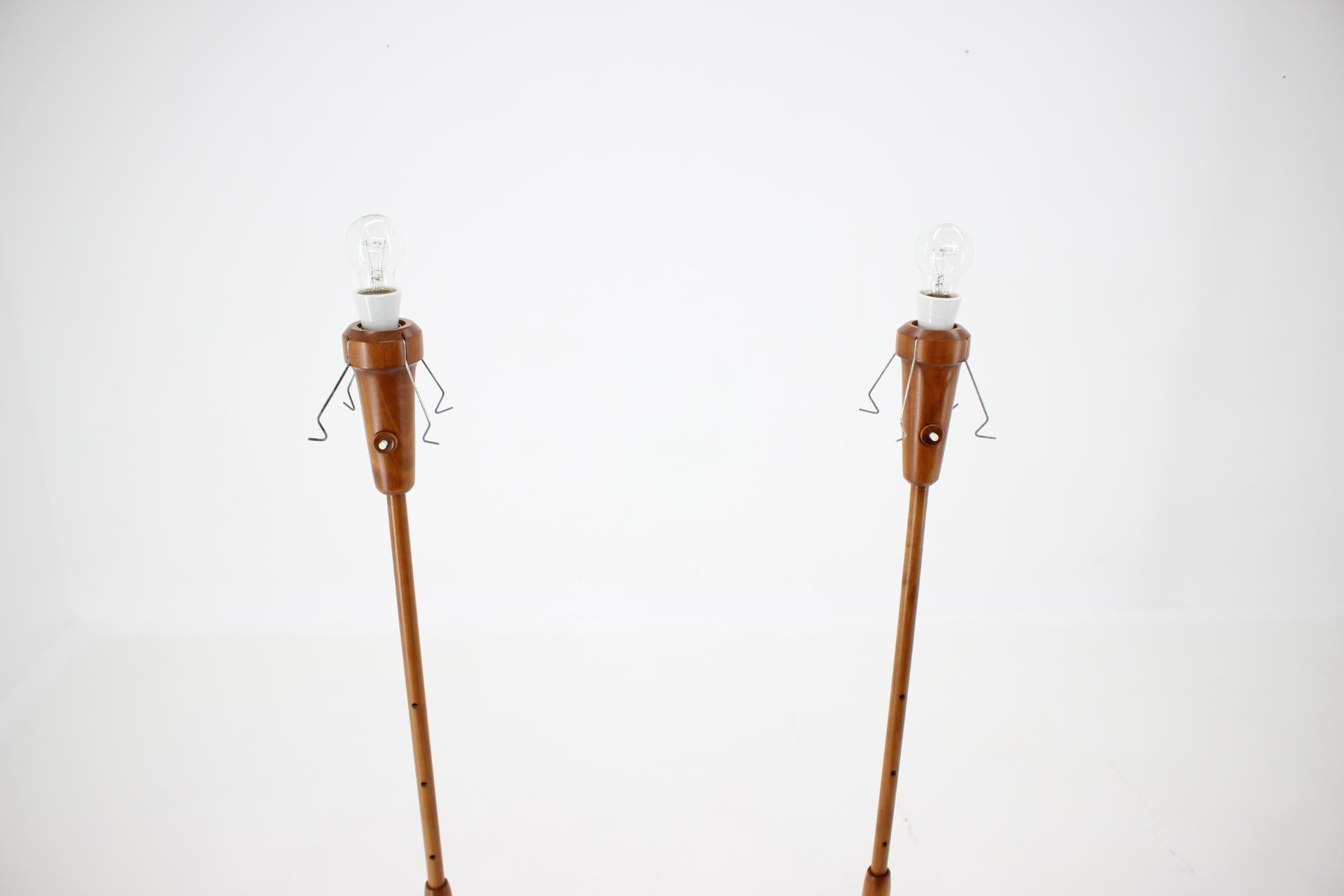 1960s Set of Two Adjustable Wooden Floor Lamps, Czechoslovakia 2