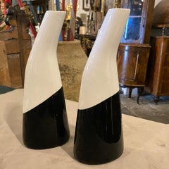 1960s Set of Two Modernist Black and White Italian Ceramic Vases by La Donatella