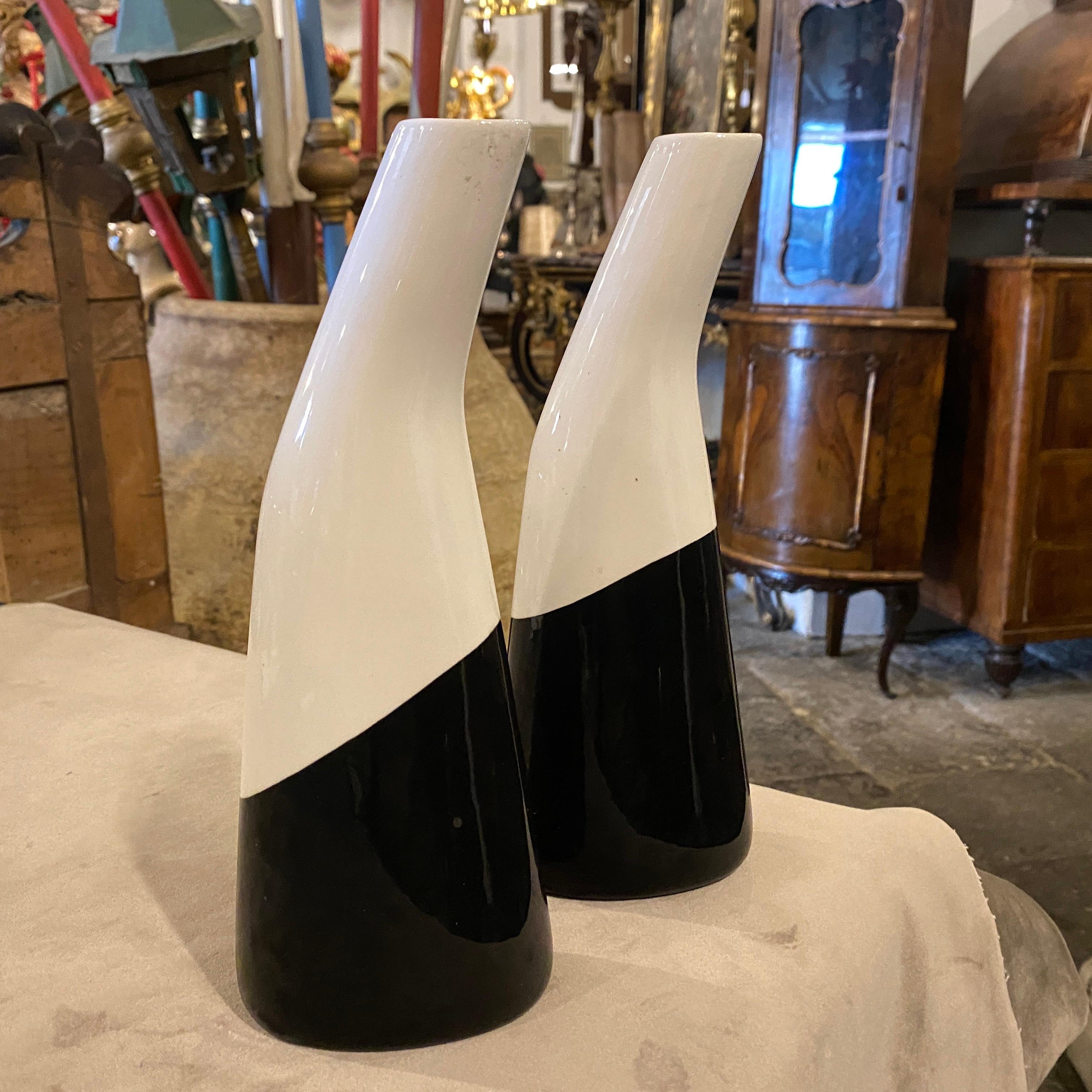Mid-Century Modern 1960s Set of Two Modernist Black and White Italian Ceramic Vases by La Donatella For Sale
