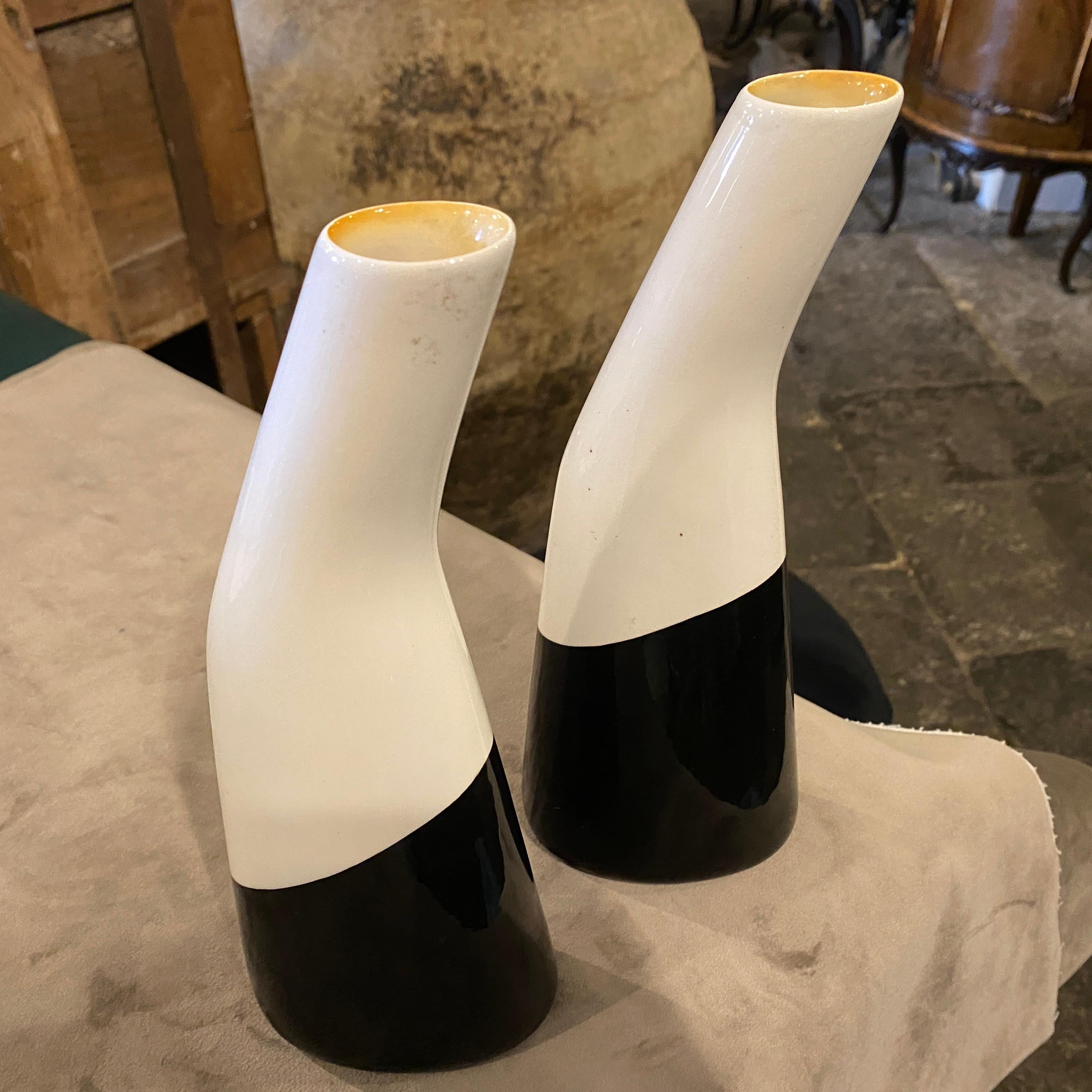 1960s Set of Two Modernist Black and White Italian Ceramic Vases by La Donatella In Good Condition For Sale In Aci Castello, IT