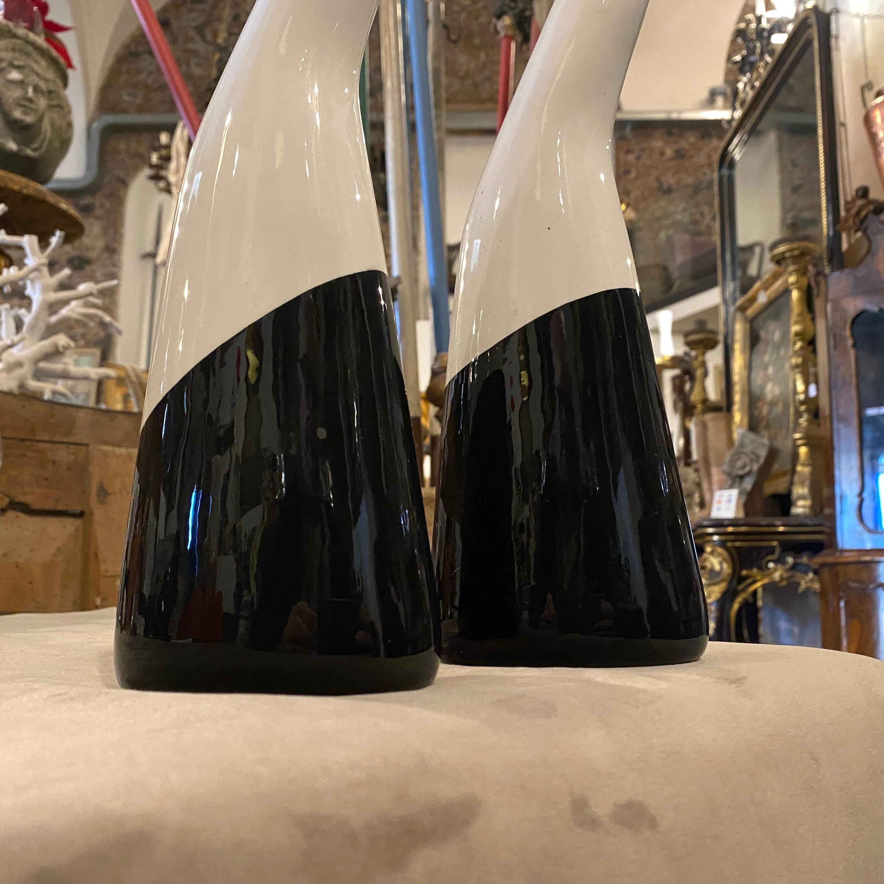 20th Century 1960s Set of Two Modernist Black and White Italian Ceramic Vases by La Donatella For Sale