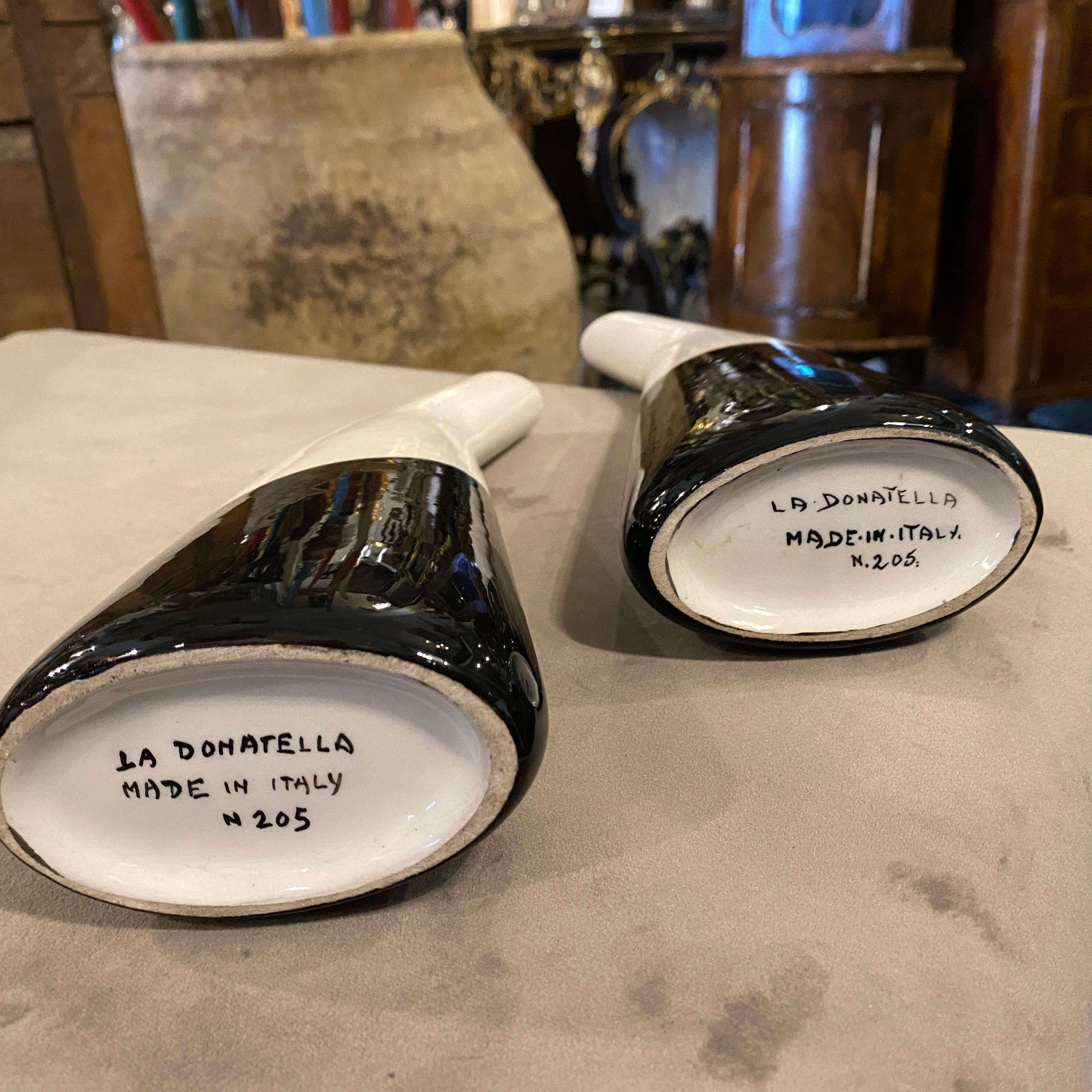 1960s Set of Two Modernist Black and White Italian Ceramic Vases by La Donatella For Sale 1