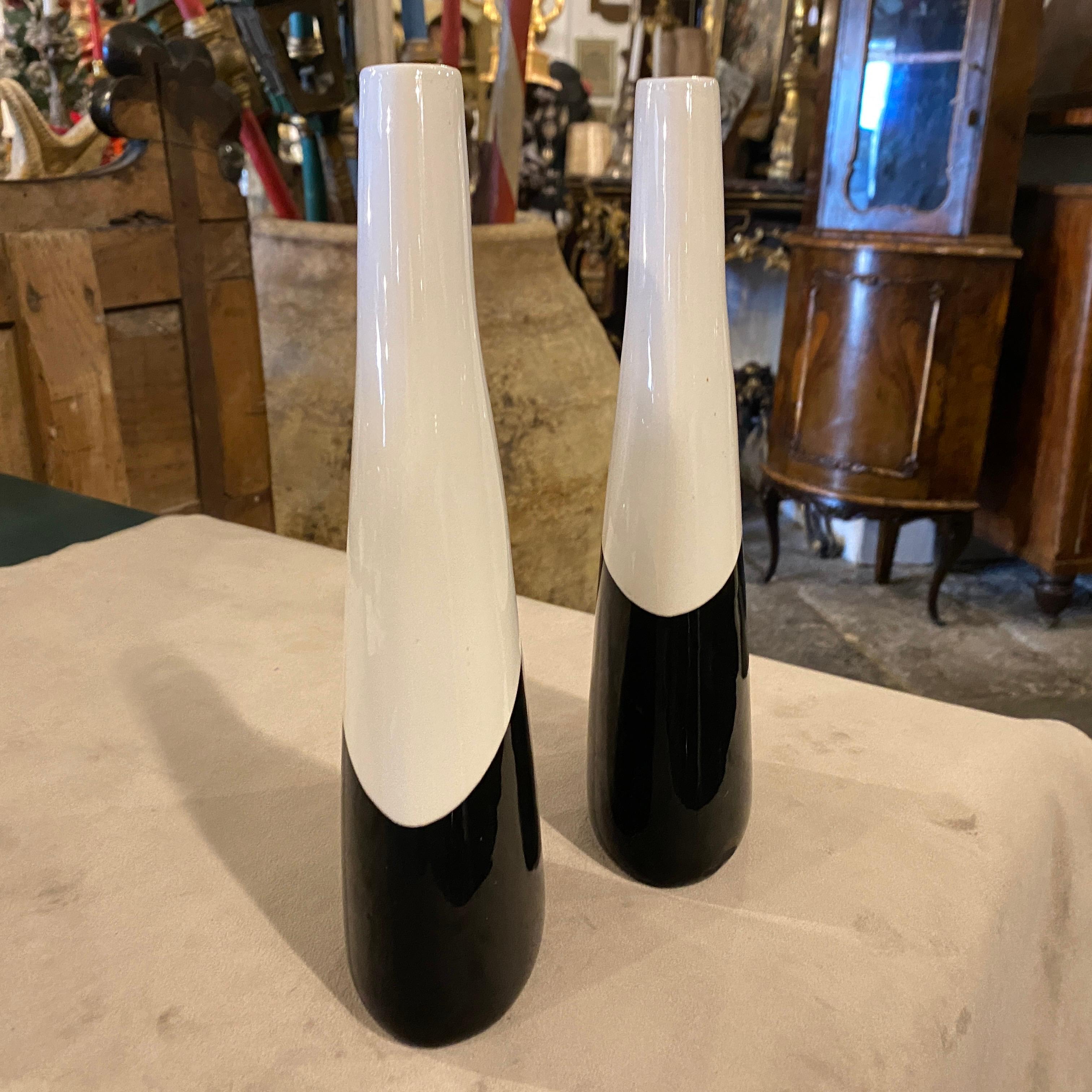 1960s Set of Two Modernist Black and White Italian Ceramic Vases by La Donatella For Sale 3