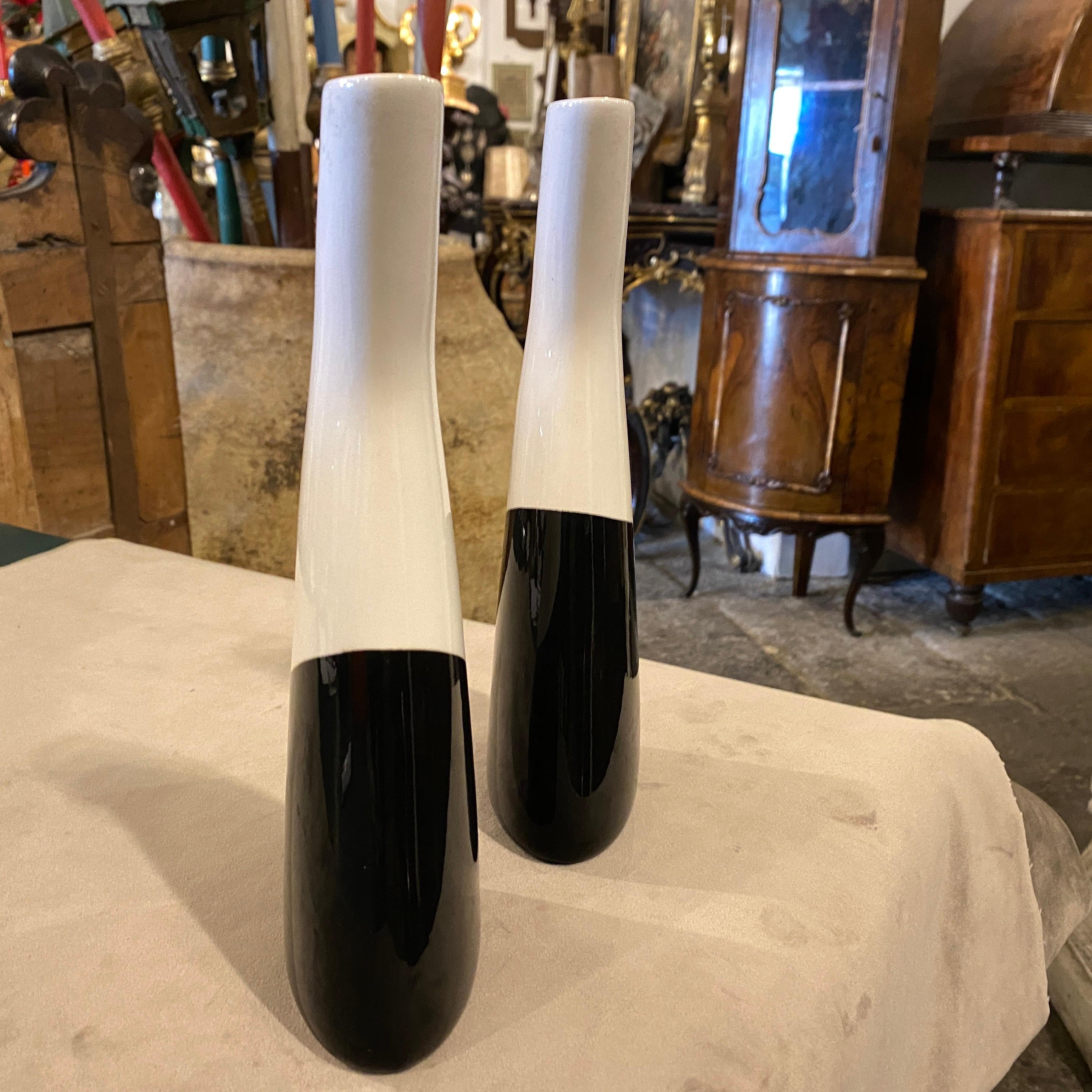 1960s Set of Two Modernist Black and White Italian Ceramic Vases by La Donatella For Sale 4
