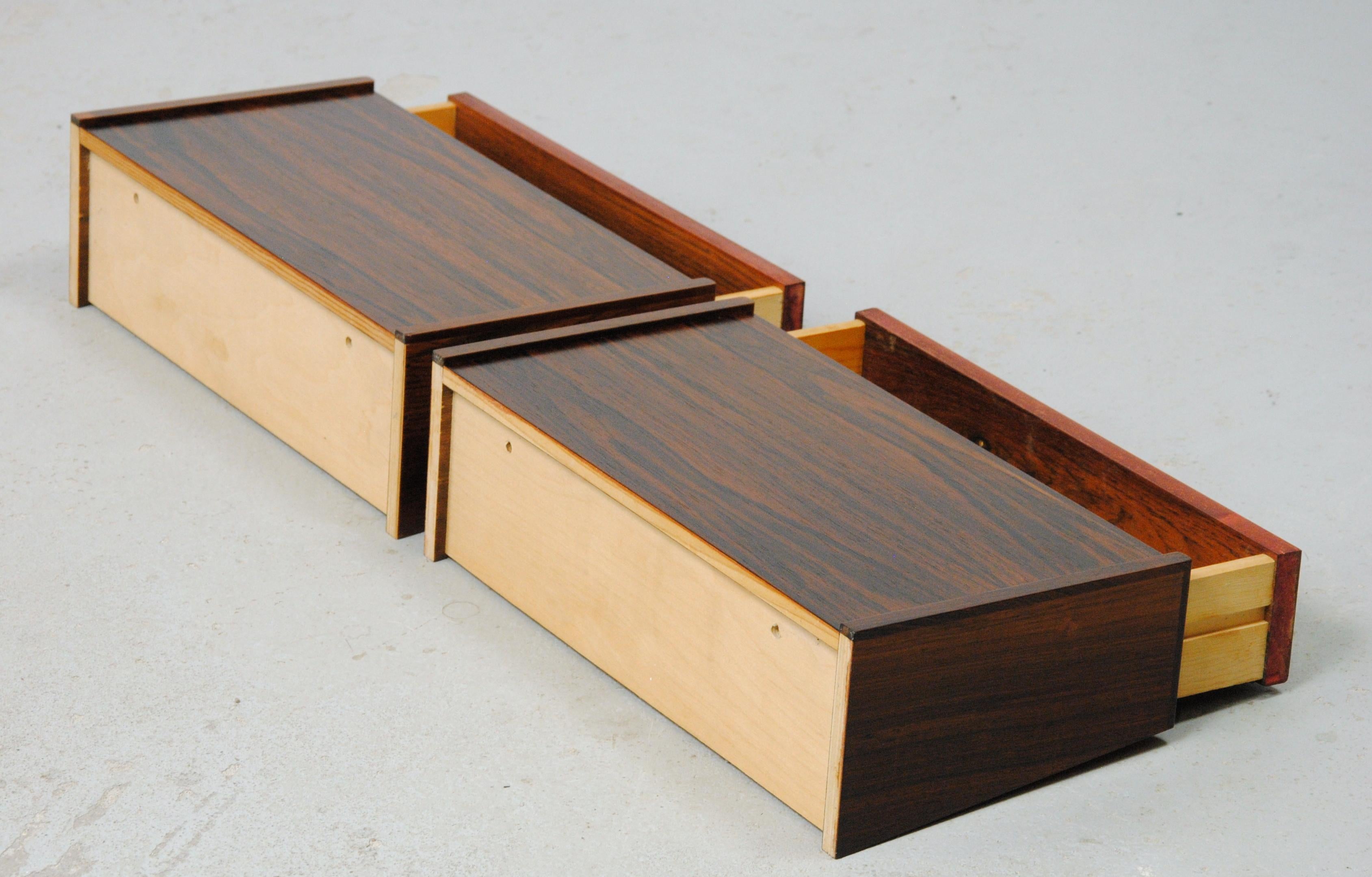 Mid-Century Modern 1960's Set of Two Danish Fully Restored Floating Nightstands in Rosewood