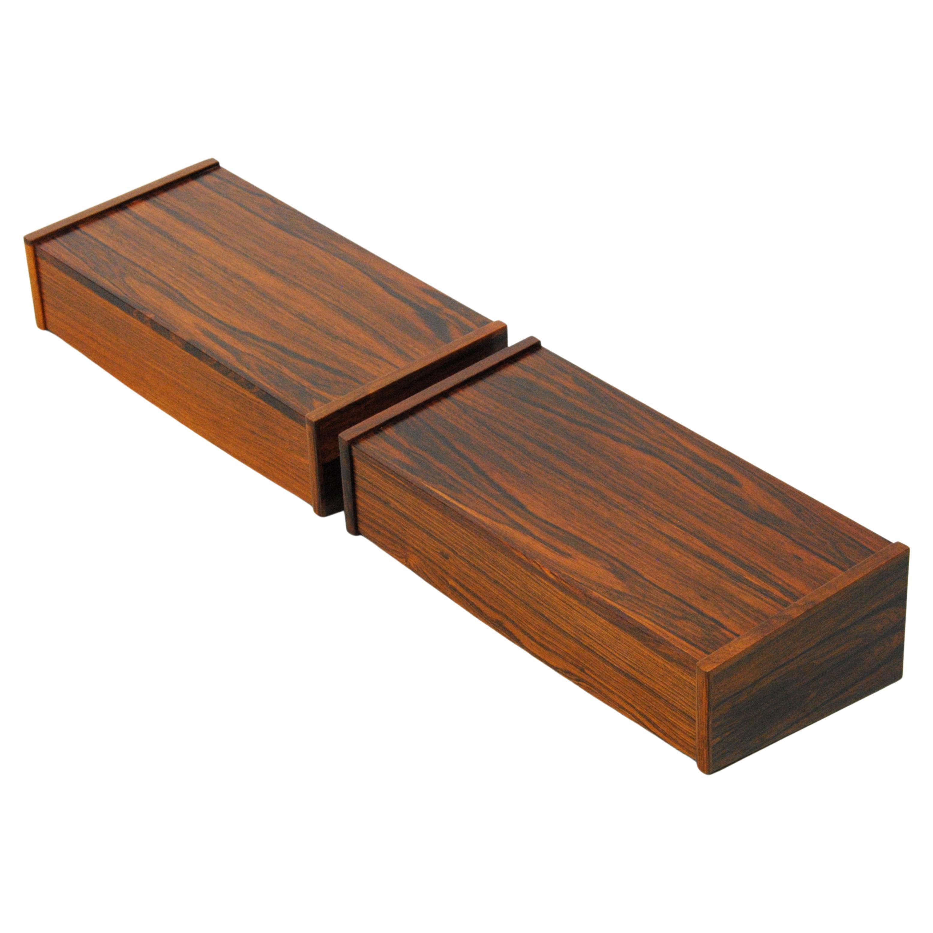 1960's Set of Two Danish Fully Restored Floating Nightstands in Rosewood