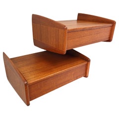 Set of Two Fully Restored Danish Melvin Mikkelsen Floating Nightstands in Teak