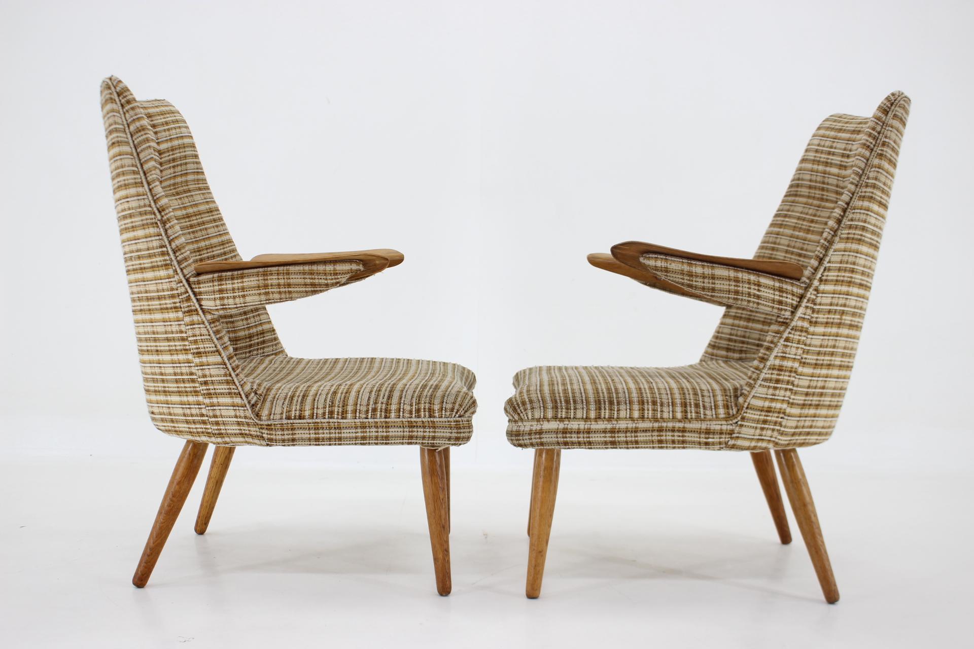 Mid-20th Century 1960s Set of Two Design Rare Armchairs, Czechoslovakia For Sale