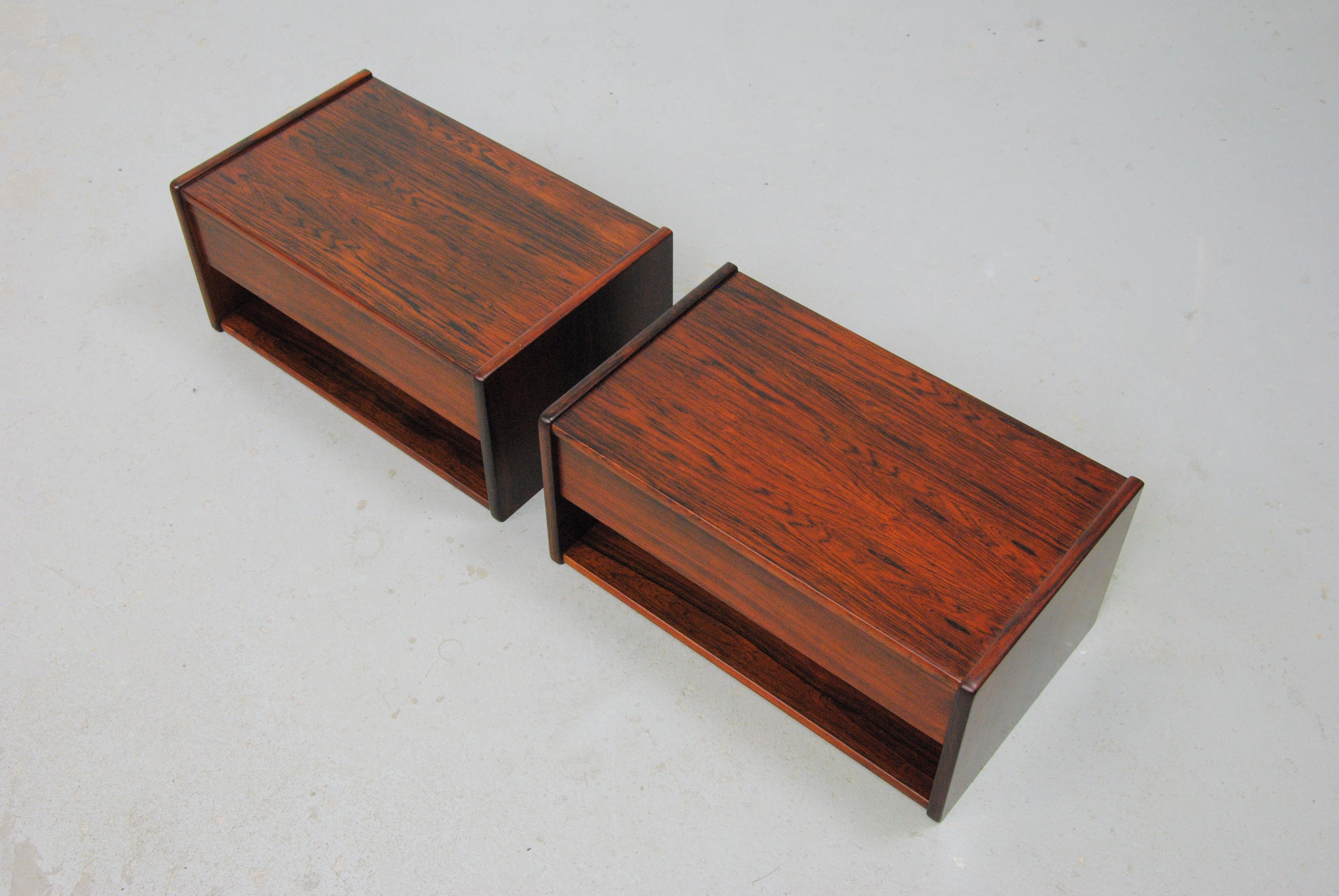 Mid-Century Modern 1960s Set of Two Fully Restored Danish Floating Rosewood Nightstands