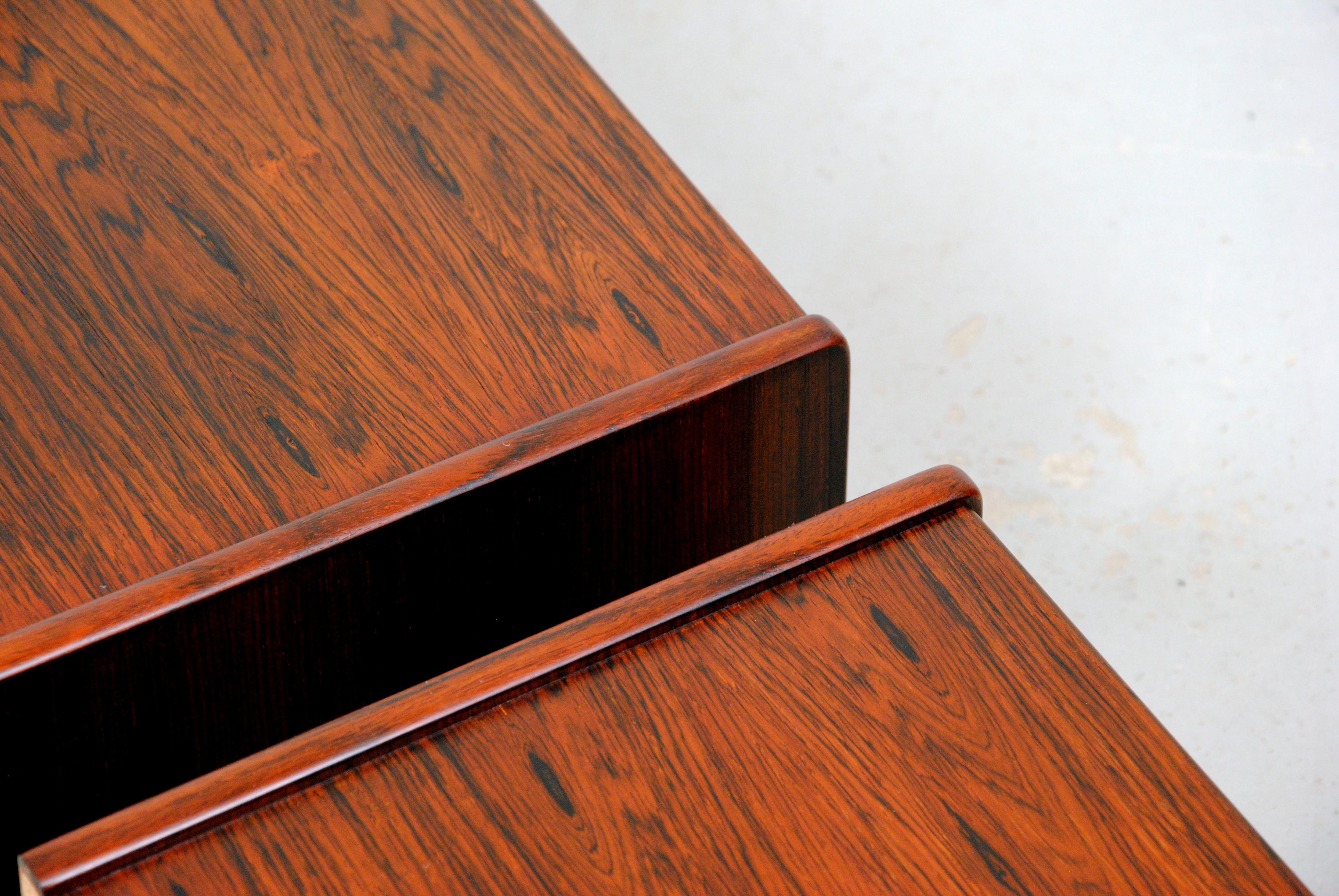 Mid-20th Century 1960s Set of Two Fully Restored Danish Floating Rosewood Nightstands