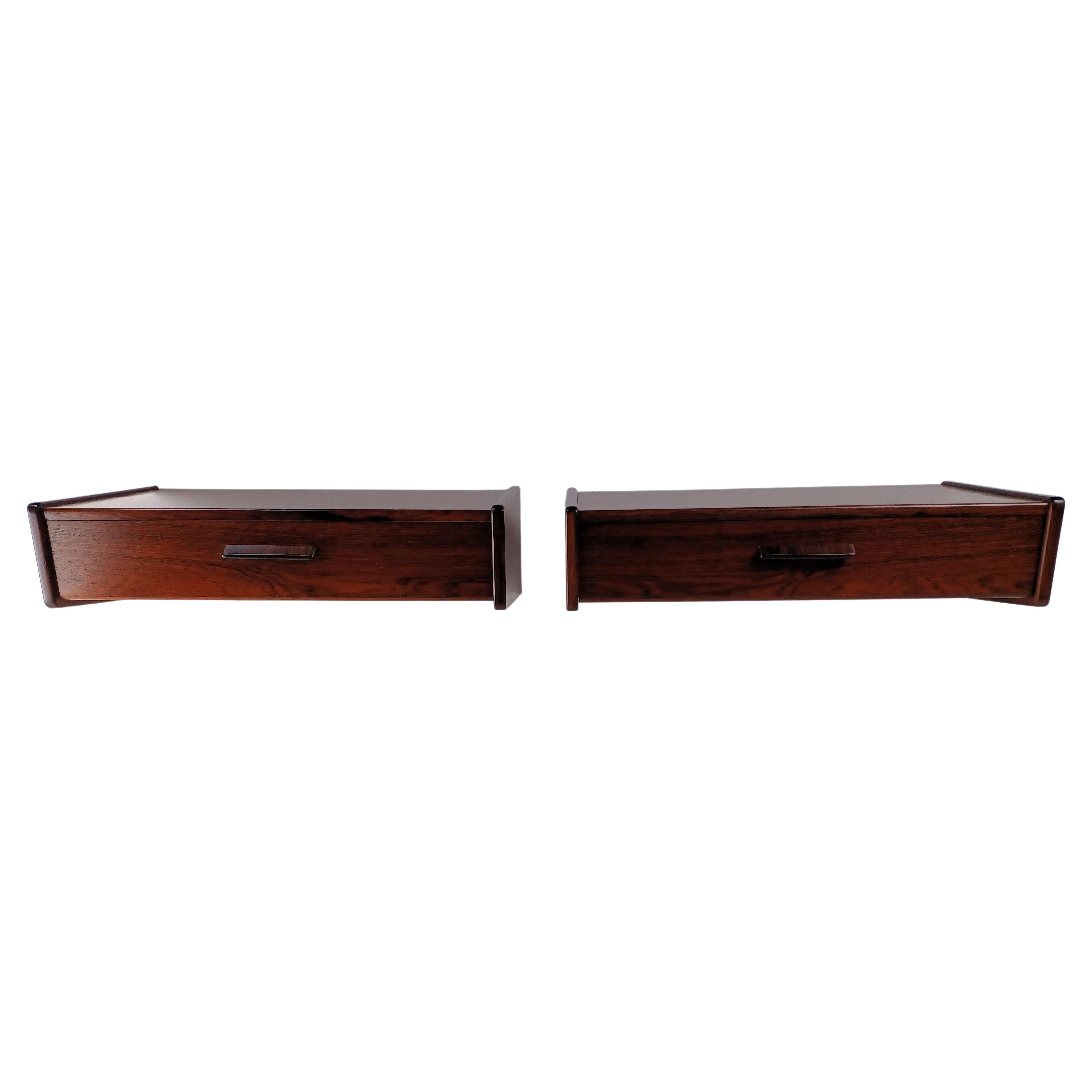 Set of Two Fully Restored Danish Poul Volther Floating Rosewood Nightstands For Sale