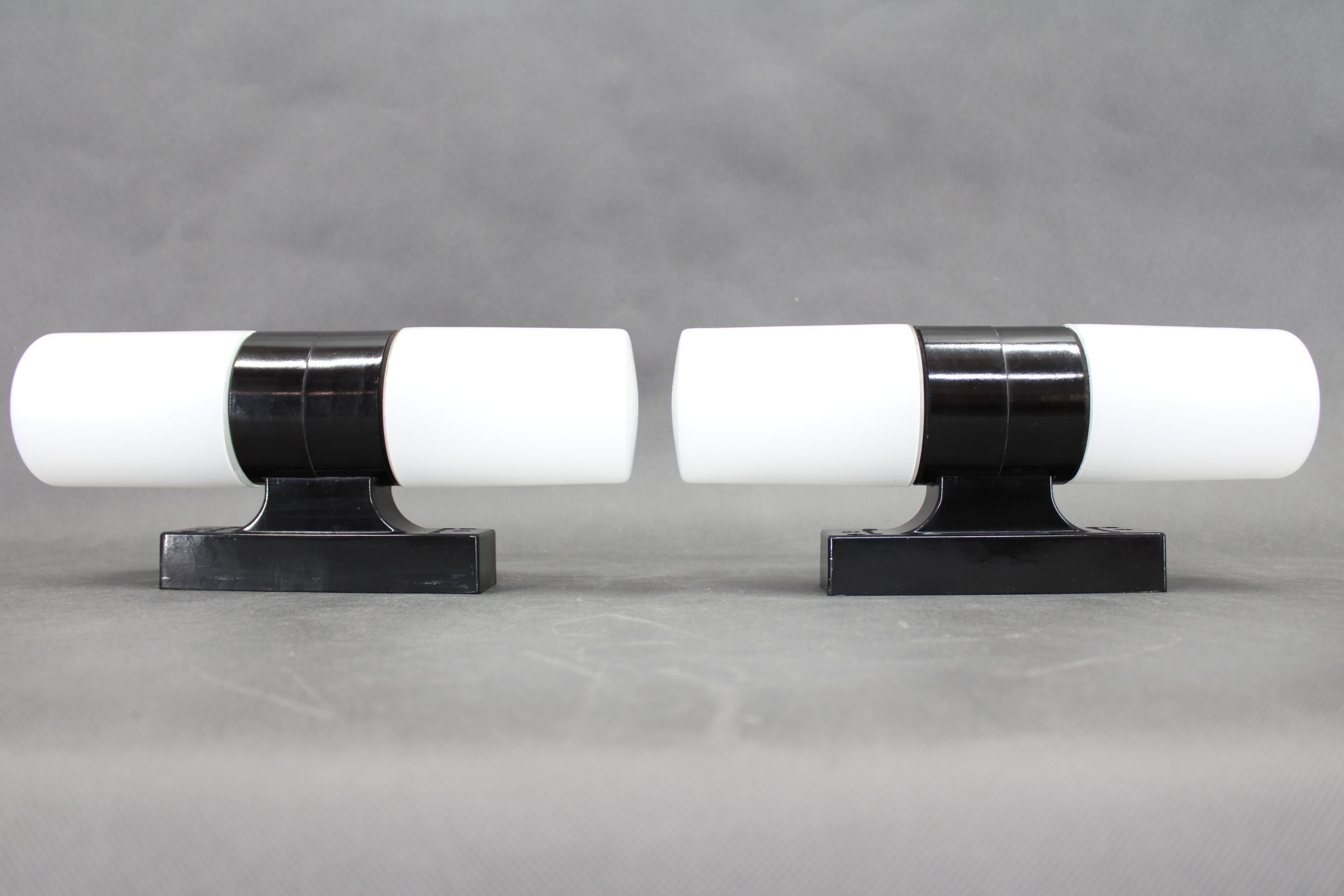 1960s Set of Two Glass/Bakelite Wall Lights , Czechoslovakia In Good Condition For Sale In Praha, CZ