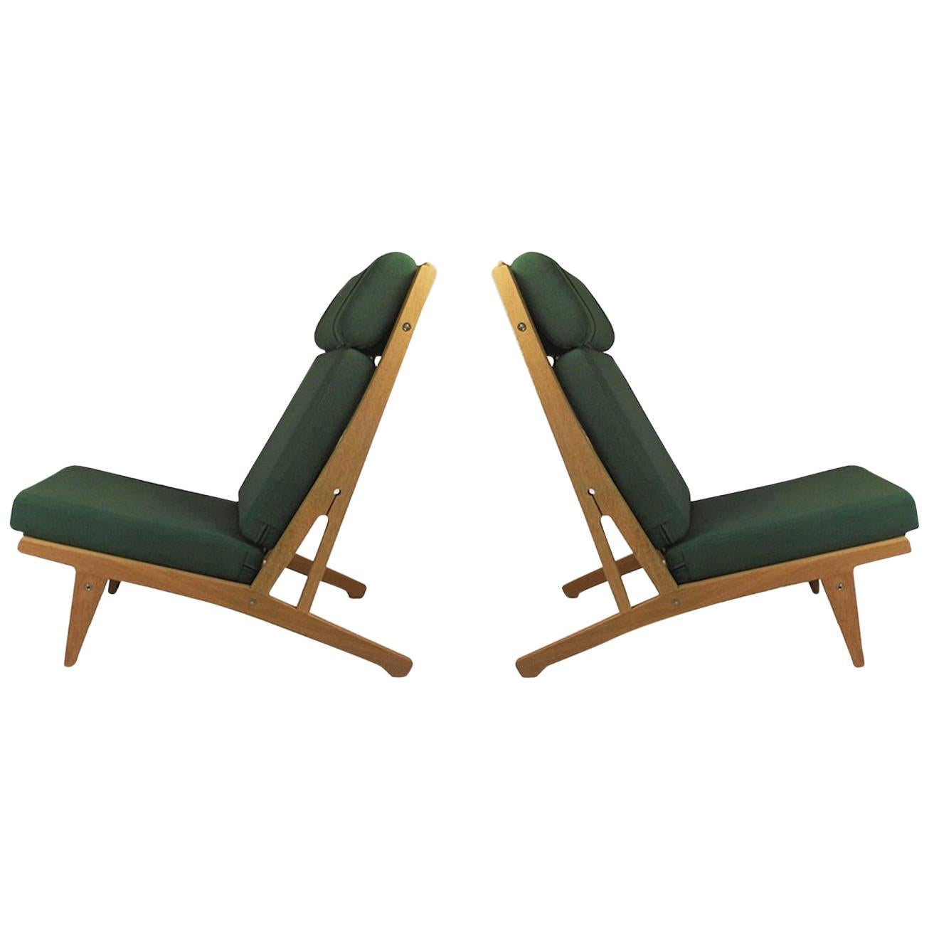 1960s Set of Two H.J. Wegner Lounge Chairs in Oak, Choice of Upholstery