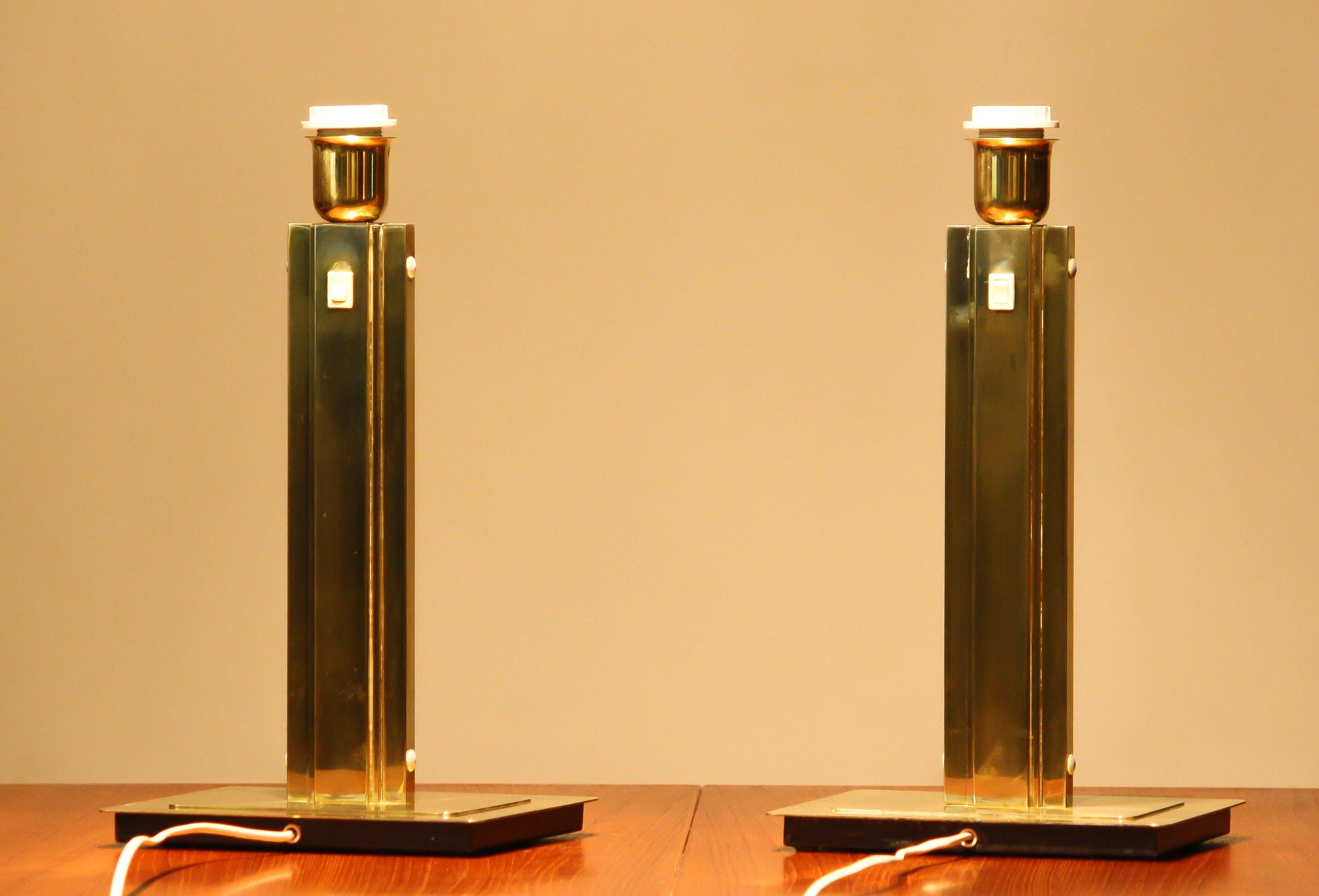 1960s, Set of Two Hollywood Regency Brass Table Lamps by Örsjö, Sweden For Sale 7