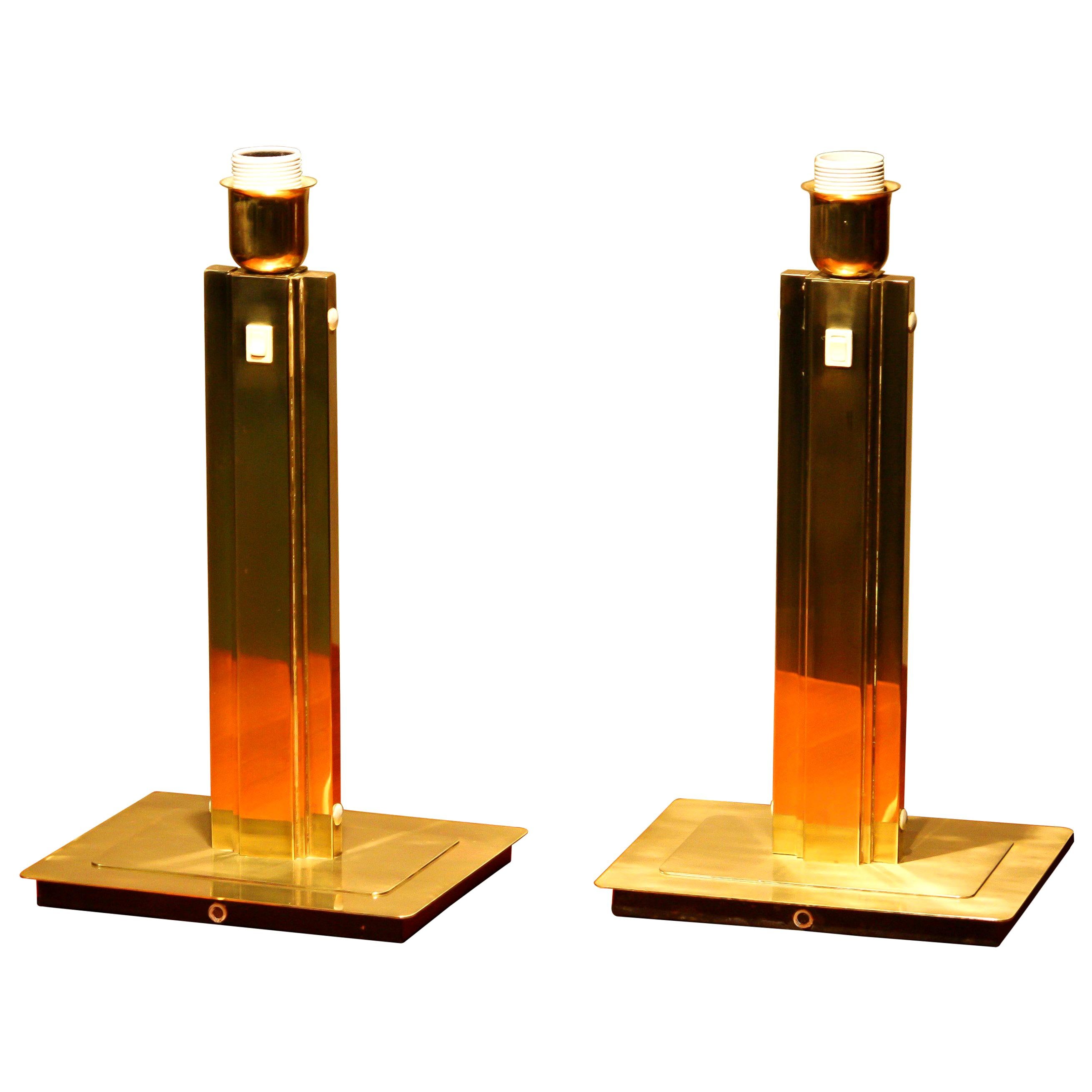 Swedish 1960s, Set of Two Hollywood Regency Brass Table Lamps by Örsjö, Sweden For Sale