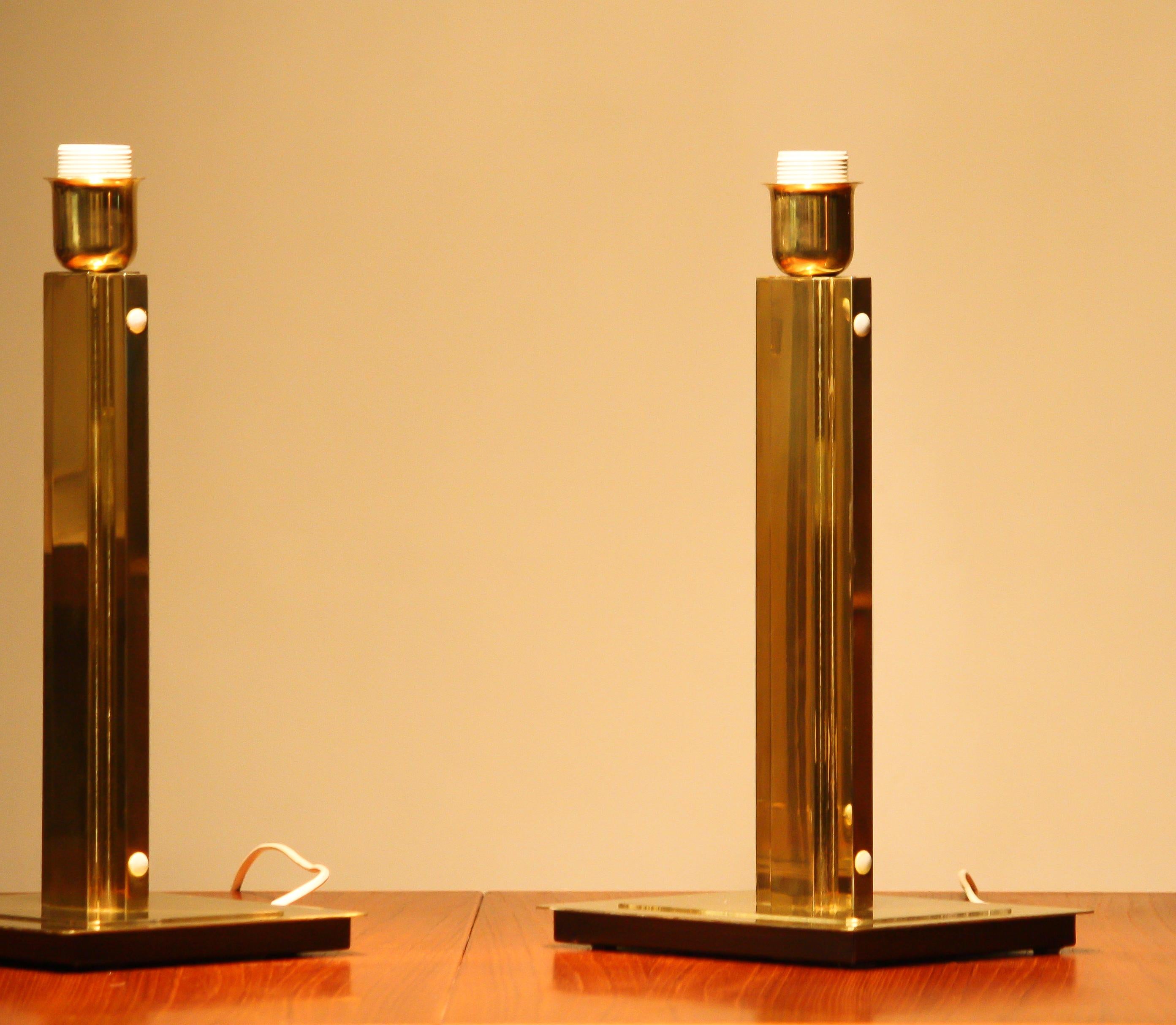 1960s, Set of Two Hollywood Regency Brass Table Lamps by Örsjö, Sweden In Good Condition In Silvolde, Gelderland