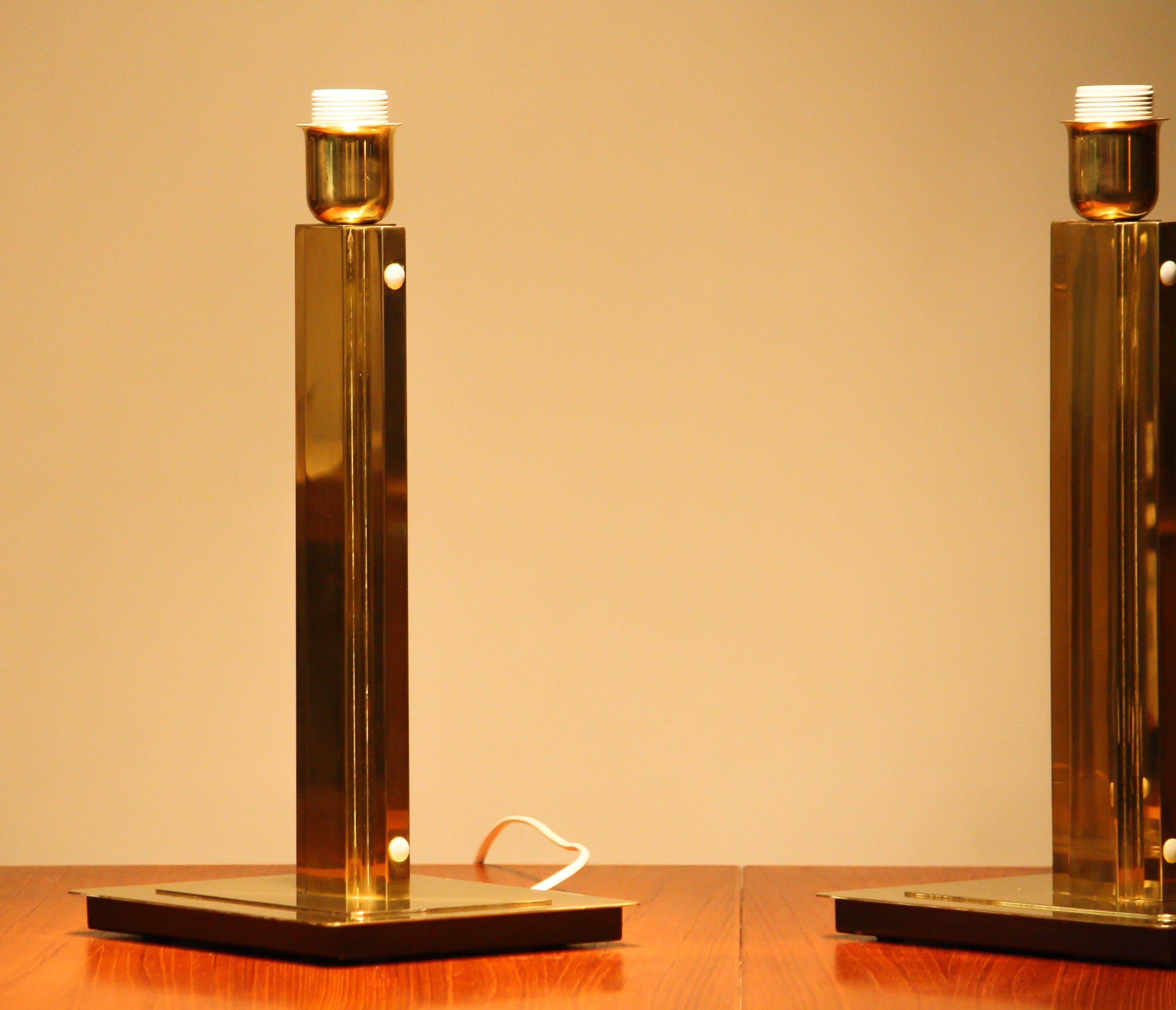 1960s, Set of Two Hollywood Regency Brass Table Lamps by Örsjö, Sweden 1