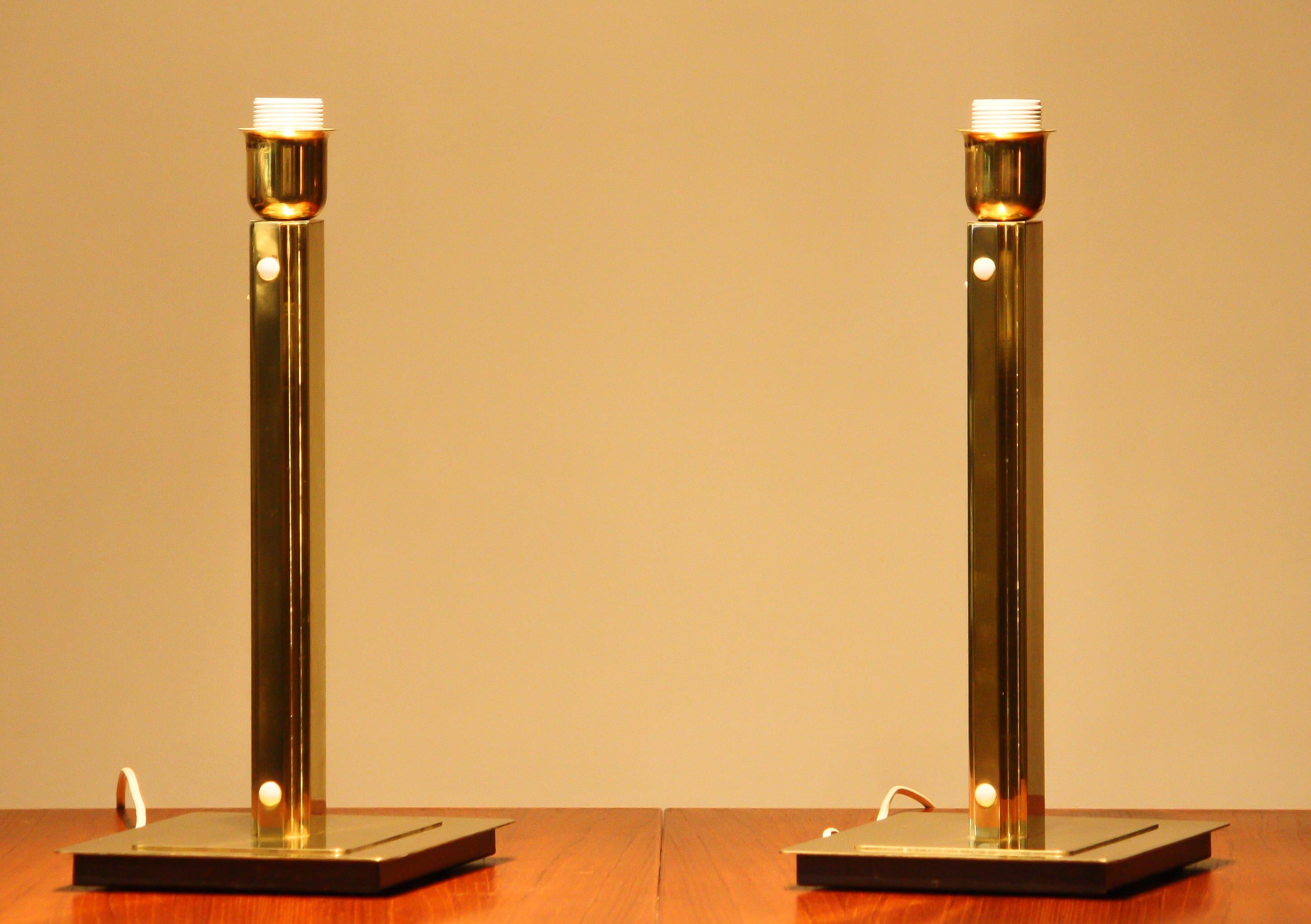 1960s, Set of Two Hollywood Regency Brass Table Lamps by Örsjö, Sweden For Sale 4