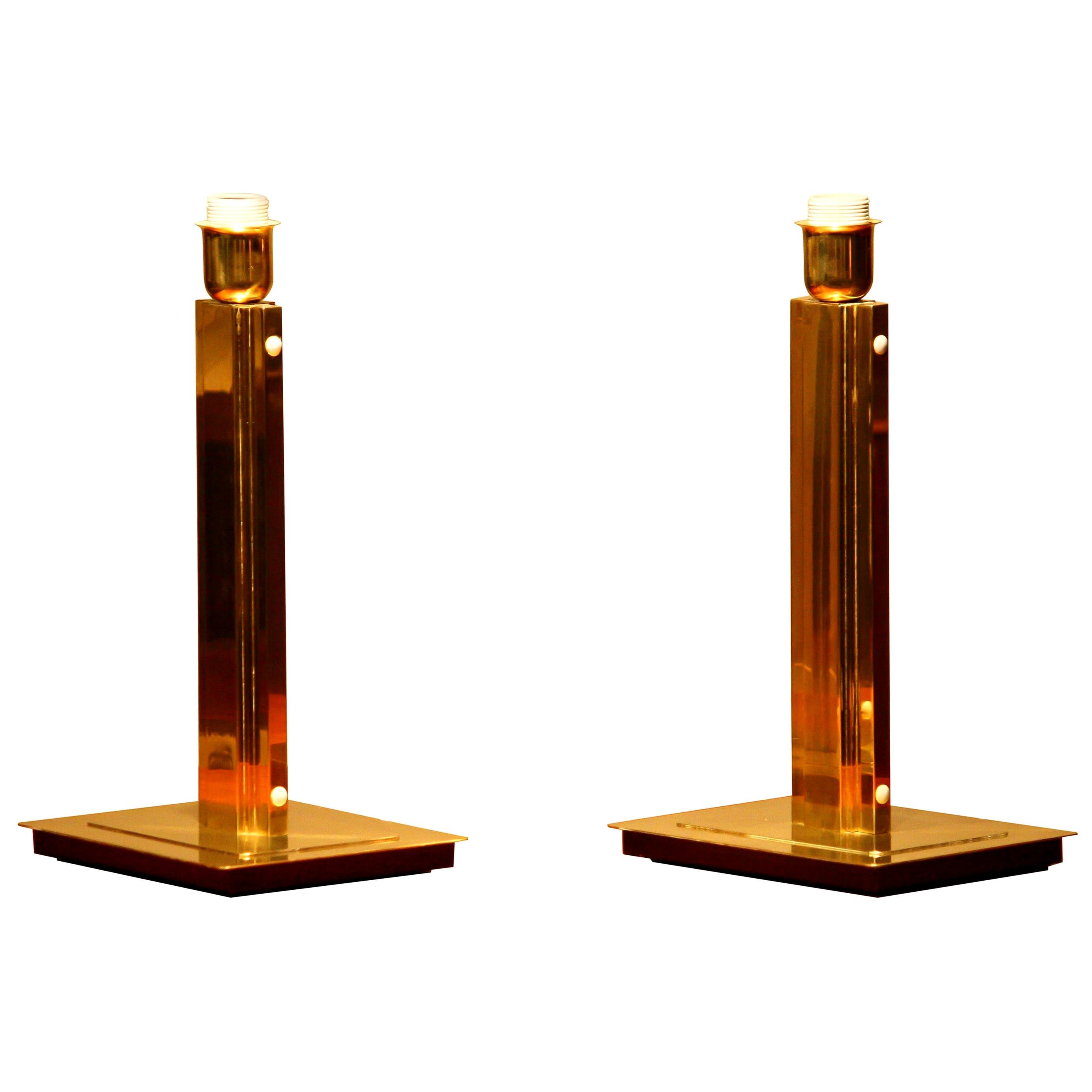 1960s, Set of Two Hollywood Regency Brass Table Lamps by Örsjö, Sweden