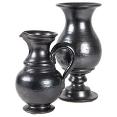 Vintage 1960s Set of Two Jean Marais Black Enameled Vase and Jug Ceramics