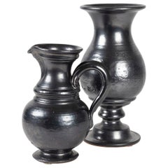 1960s Set of Two Jean Marais Black Enameled Vase and Jug Ceramics
