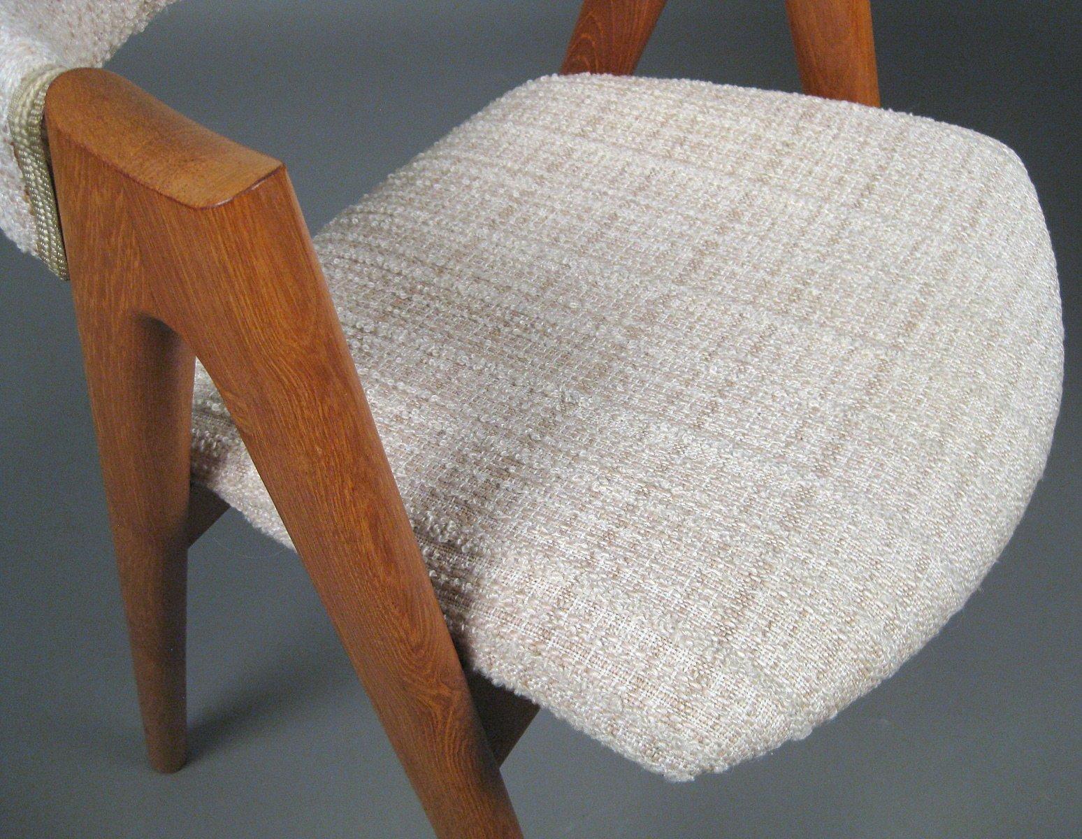 Set of Two Refinished Kai Kristiansen Teak Compass Chairs, Inc. Reupholstery In Good Condition In Knebel, DK
