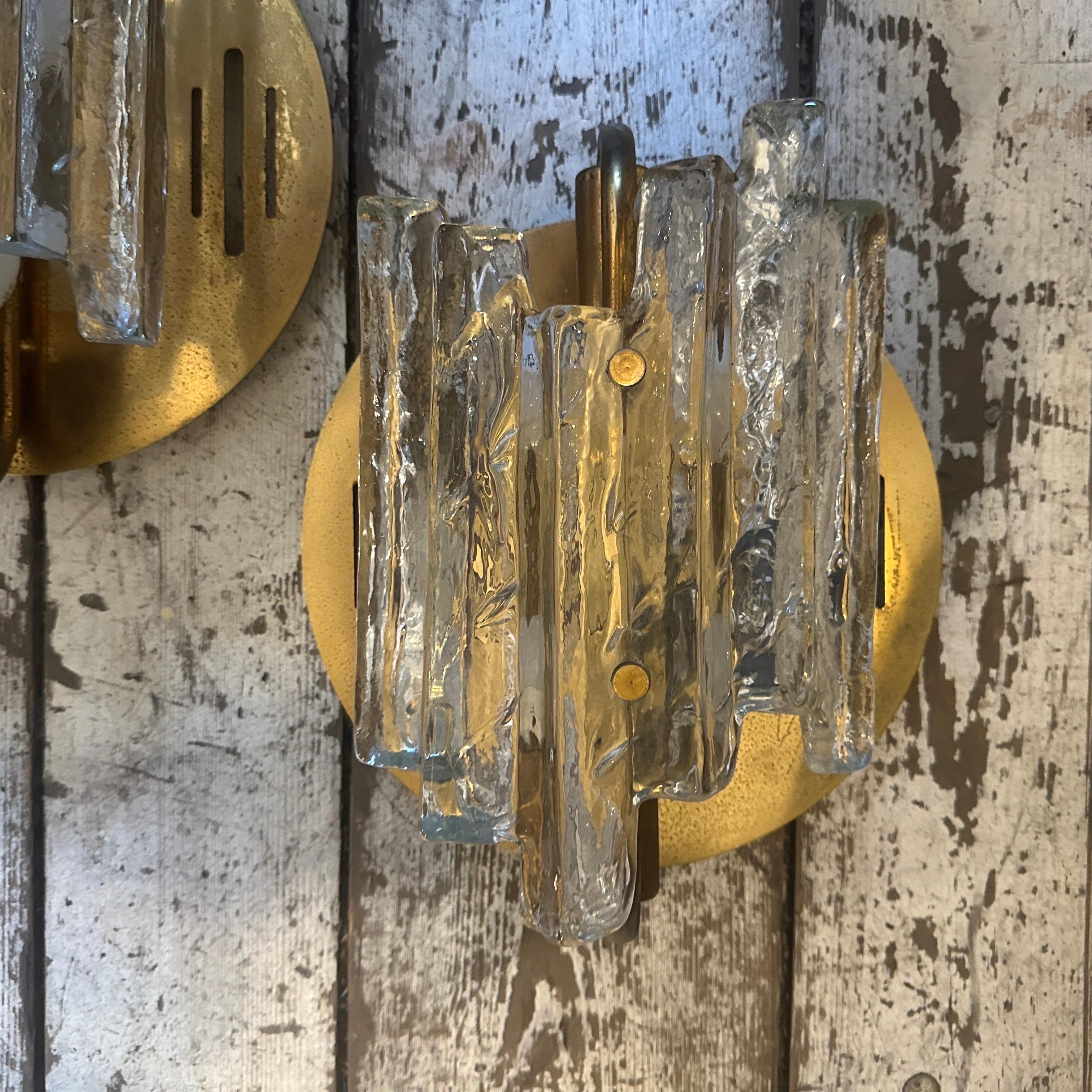 1960s Set of two Metal and Clear Murano Glass Mid-Century Modern Wall Sconces 13
