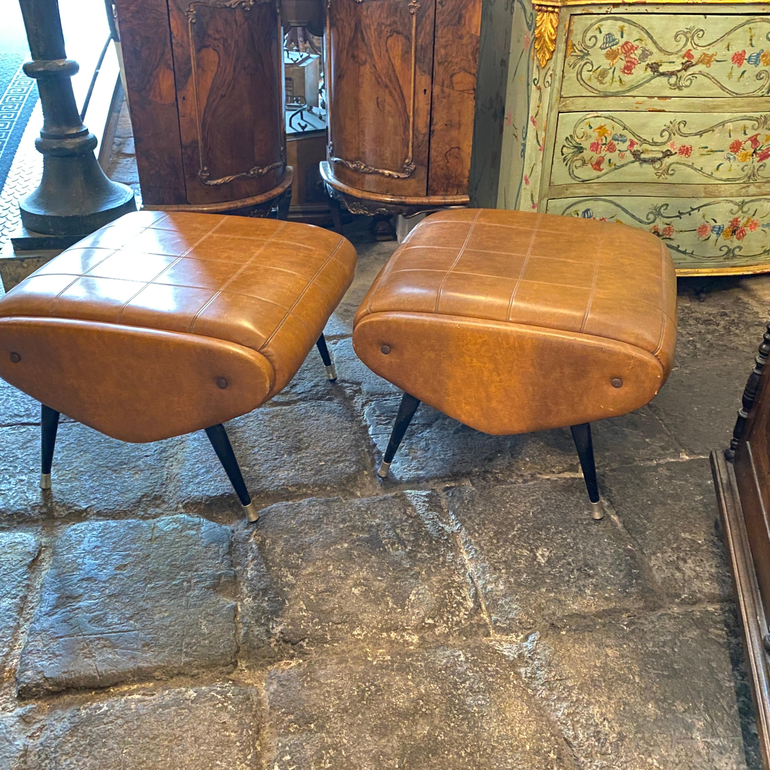 1960s Set of Two Mid-Century Modern Large Italian Poufs 9