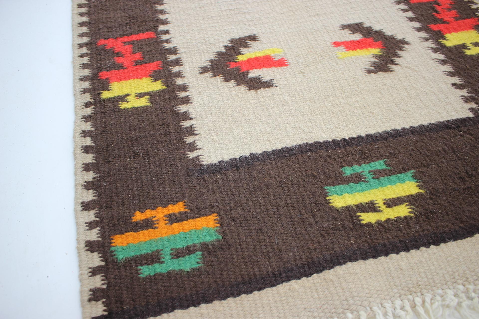 Czech 1960s Set of Two Midcentury Wool Kilim Rugs For Sale