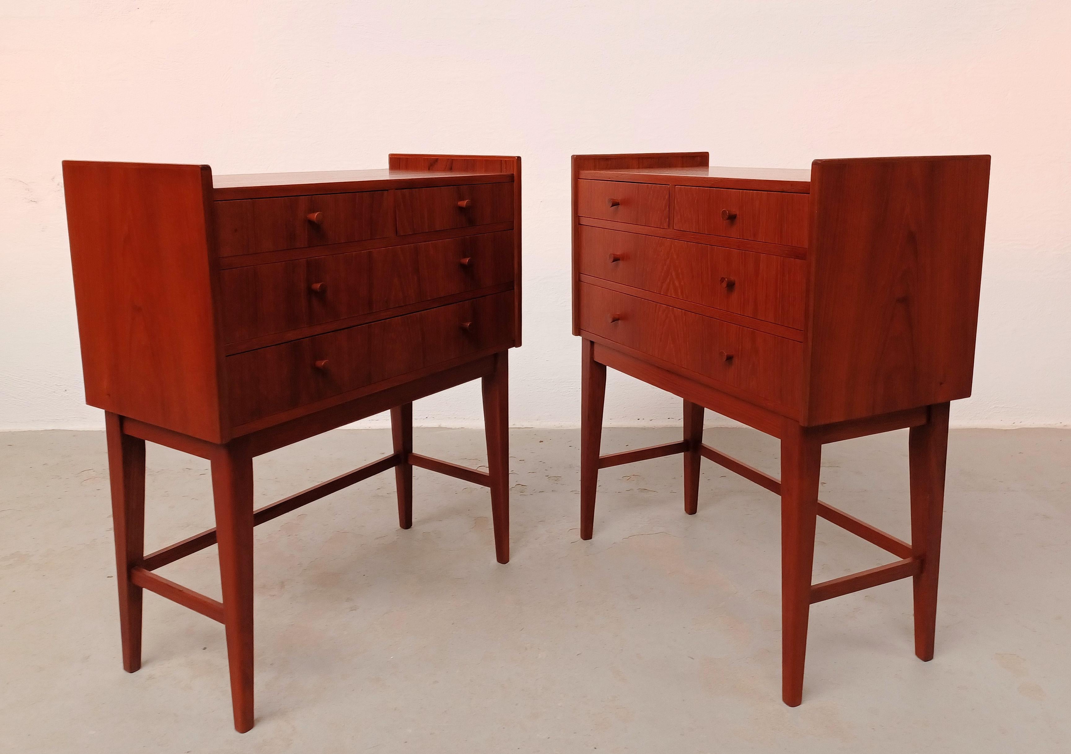 Mid-20th Century 1960s Set of Two Small Fully Restored and Refinished Danish Teak Dressers  For Sale