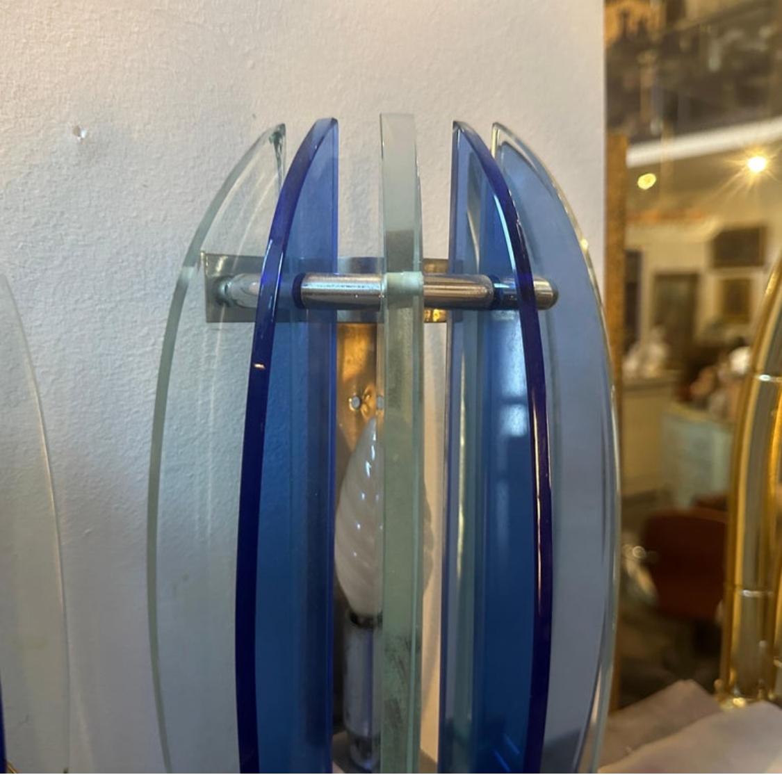 Metal 1960s Set of Two Space Age Blue and Gray Glass Italian Wall Sconces by Veca For Sale