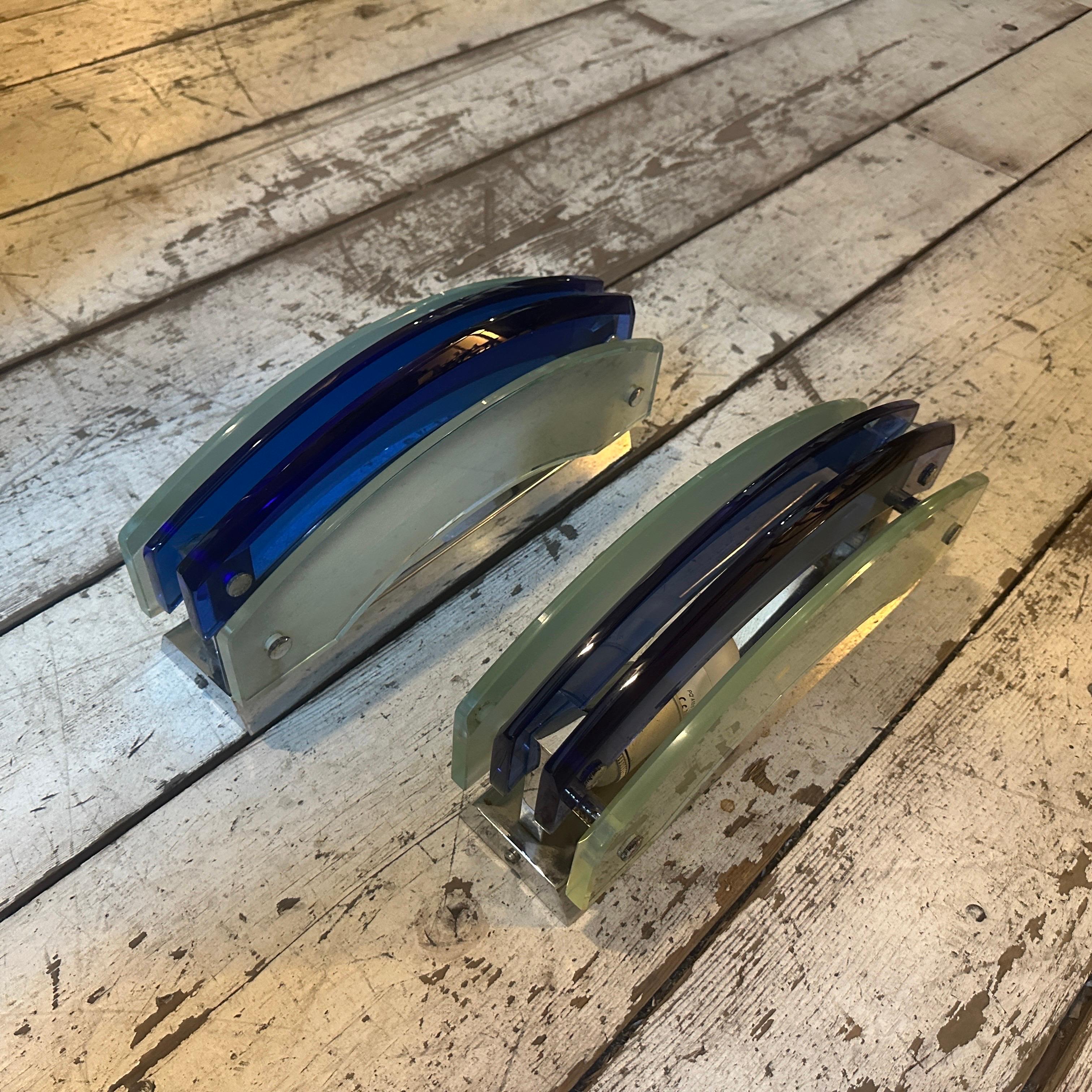 1960s Set of Two Space Age Blue Heavy Glass Italian Wall Sconces by Veca For Sale 5