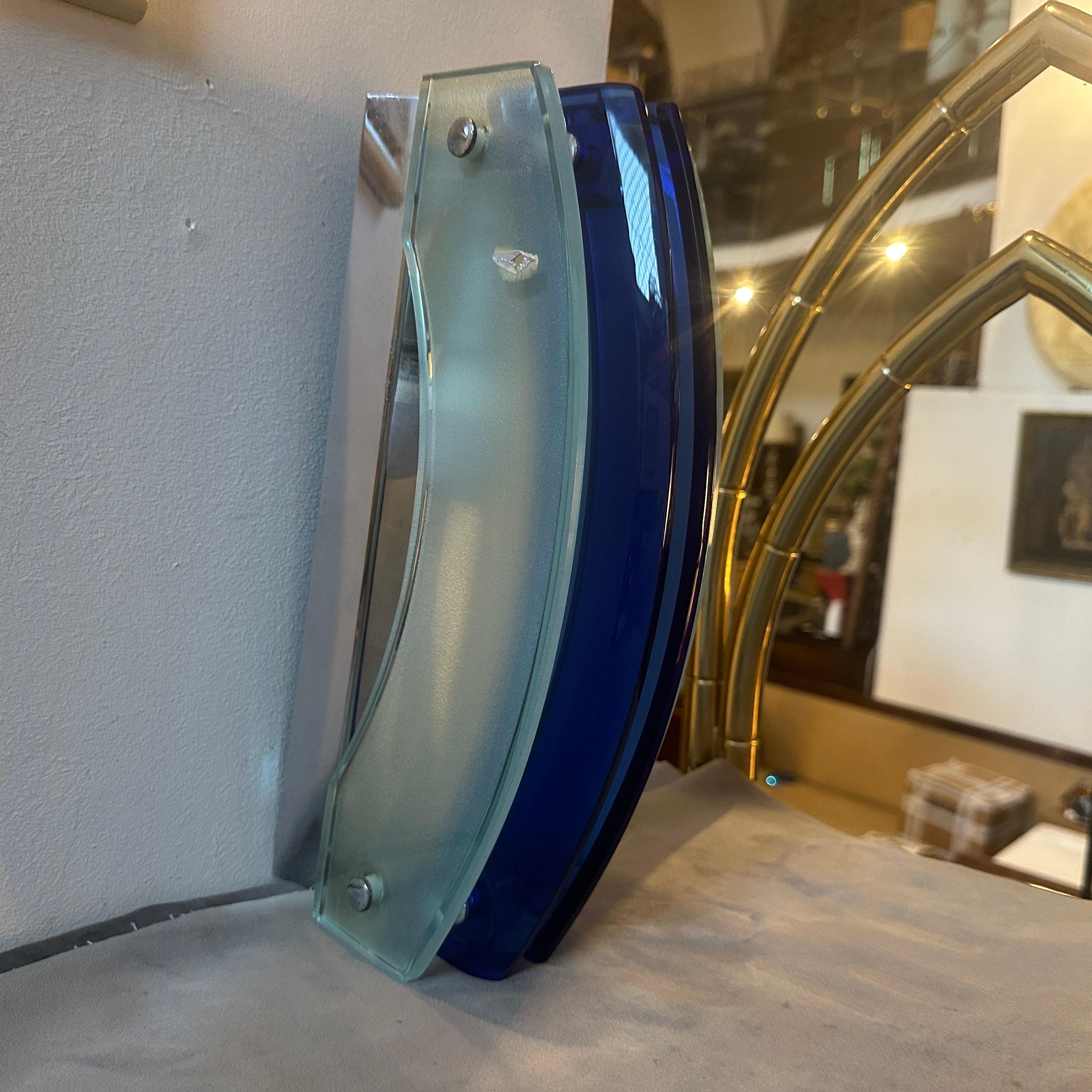1960s Set of Two Space Age Blue Heavy Glass Italian Wall Sconces by Veca For Sale 6