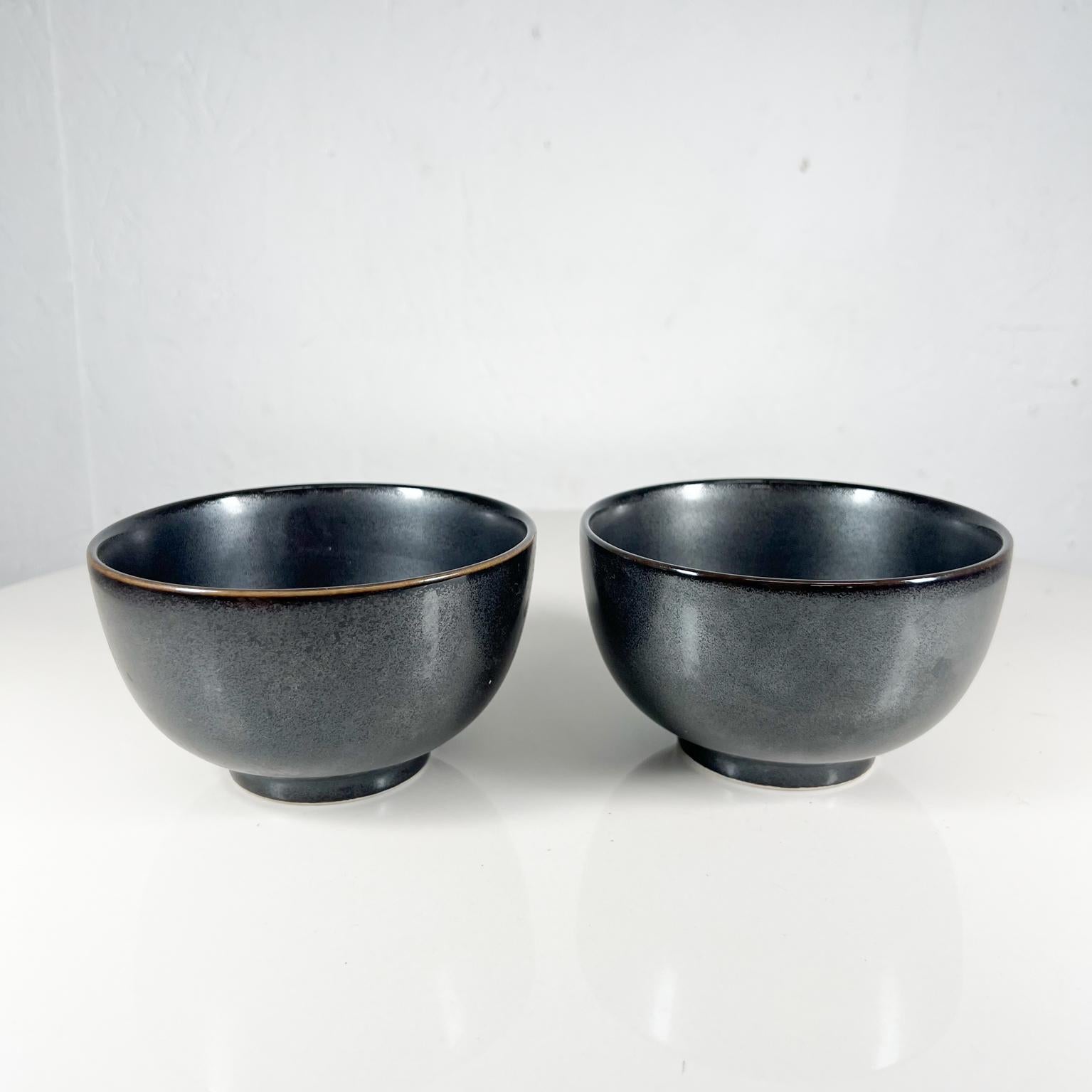 Mid-Century Modern 1960s Set of Two Vintage Black Pottery Cups Small Bowls Japan For Sale