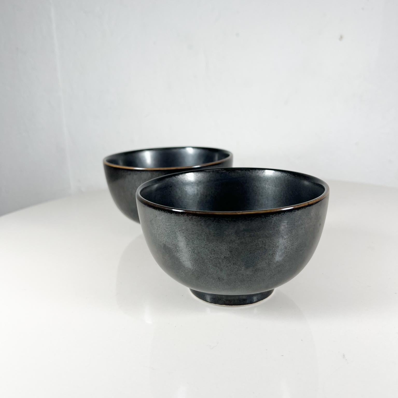 1960s Set of Two Vintage Black Pottery Cups Small Bowls Japan In Good Condition For Sale In Chula Vista, CA