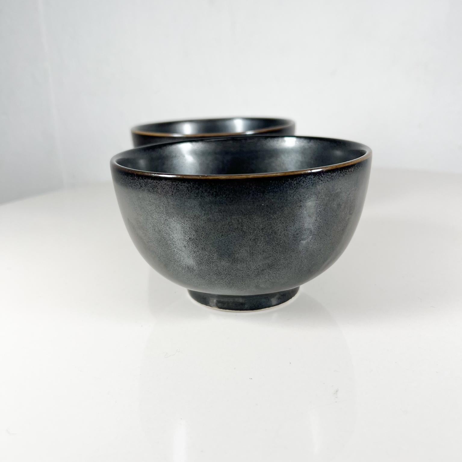 Mid-20th Century 1960s Set of Two Vintage Black Pottery Cups Small Bowls Japan For Sale