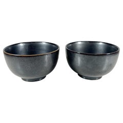 1960s Set of Two Retro Black Pottery Cups Small Bowls Japan