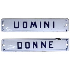 1960s Set of Vintage Italian Enamel Metal Signs "Uomini, Donne", 'Men, Women'