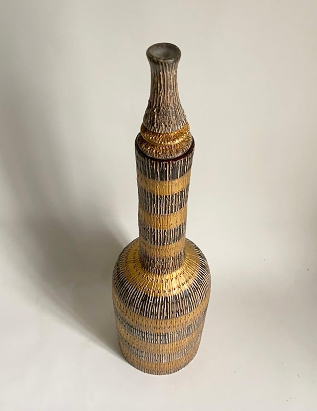 20th Century 1960s Seta Ceramic Stoppered Bottle  Decanter by Aldo Londi for Bitossi Italy For Sale