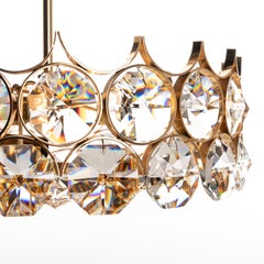 1960's Seven-Light Gilt Brass and Crystal Glass Chandelier by Palwa