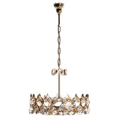 1960's Seven-Light Gilt Brass and Crystal Glass Chandelier by Palwa