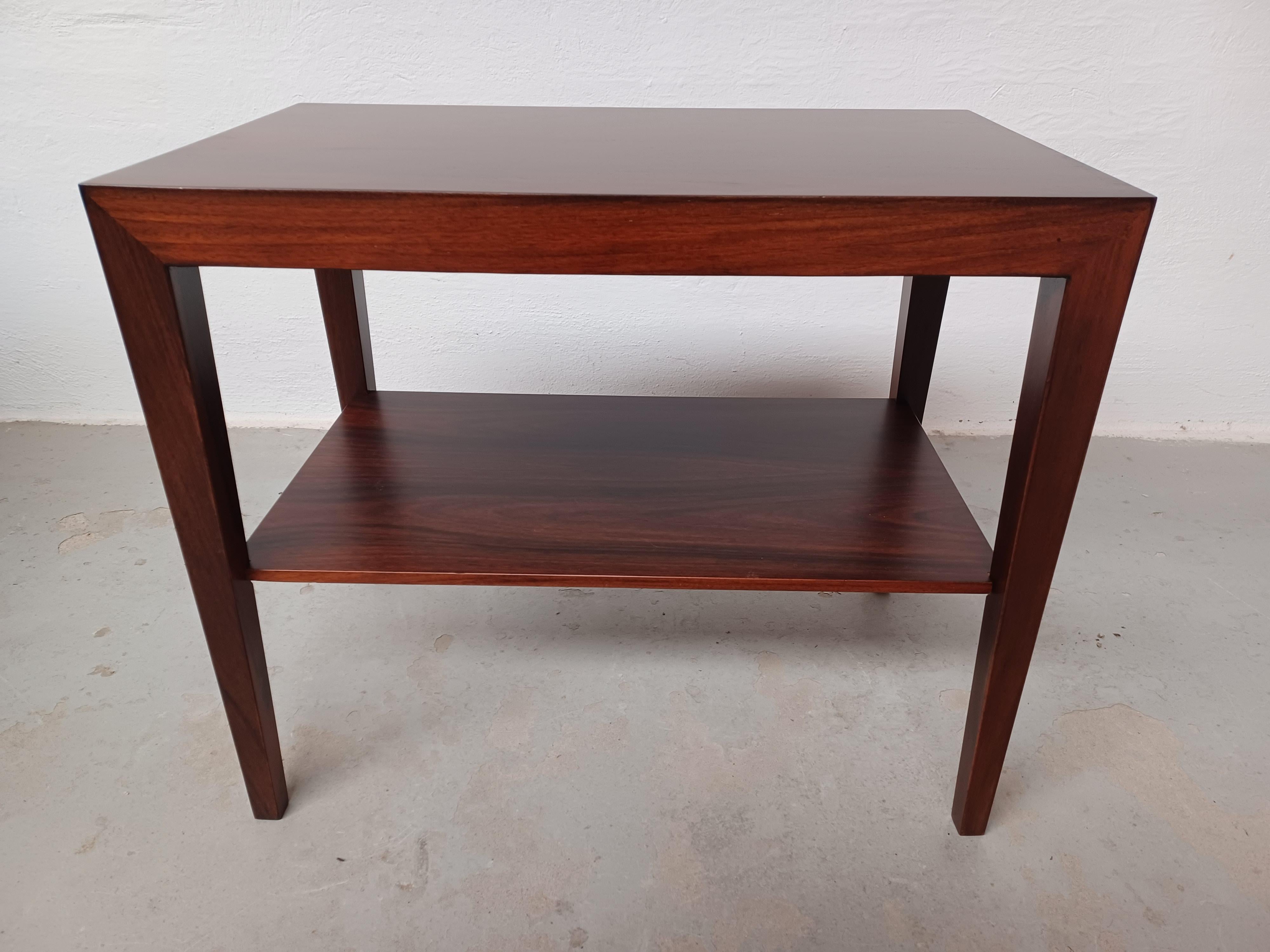 Scandinavian Modern 1960s Severin Hansen Fully Restored Rosewood Side Table with Shelf by Haslev For Sale