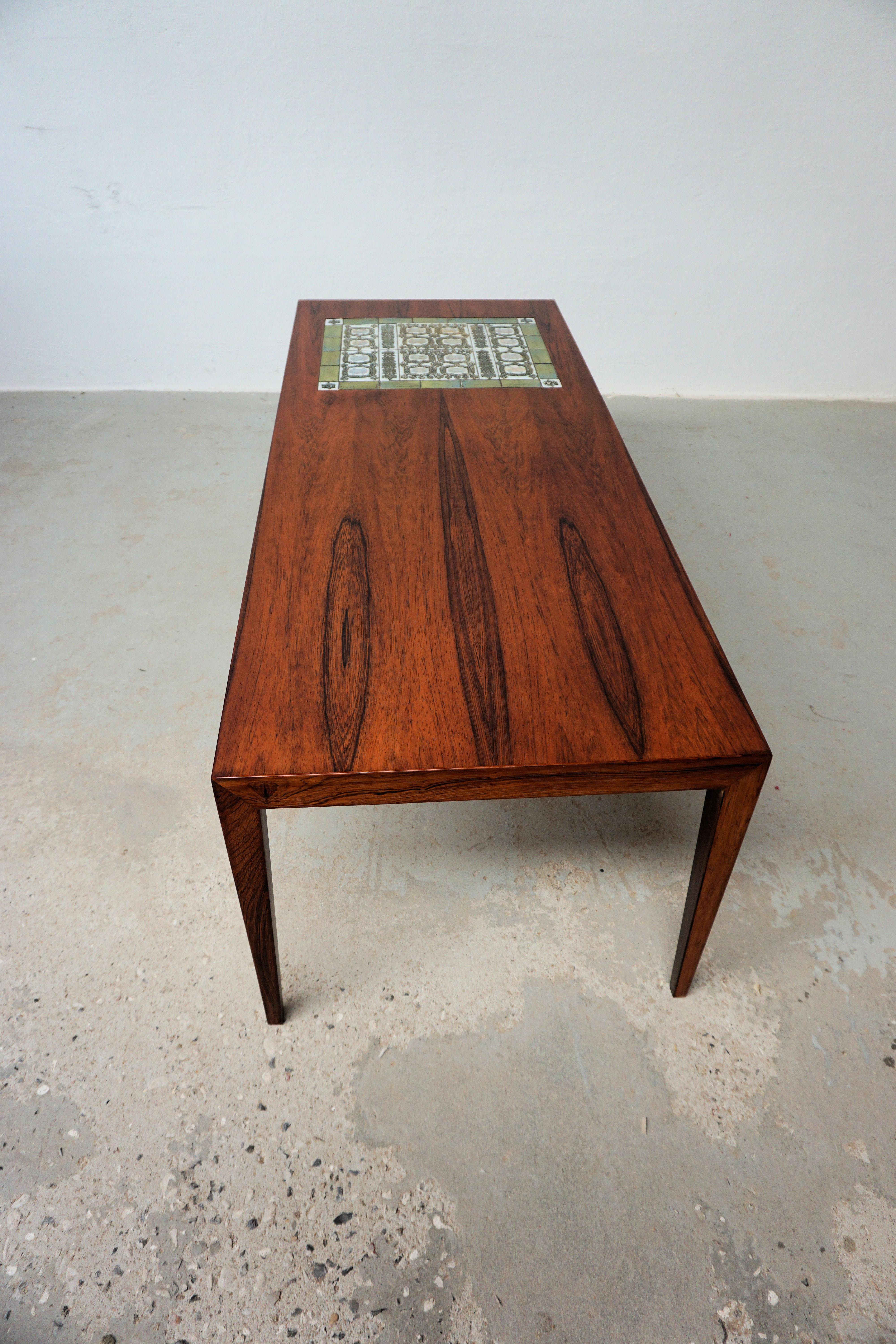 Scandinavian Modern 1960s Severin Hansen Restored Rosewood Coffee Table with Royal Copenhagen Tiles For Sale