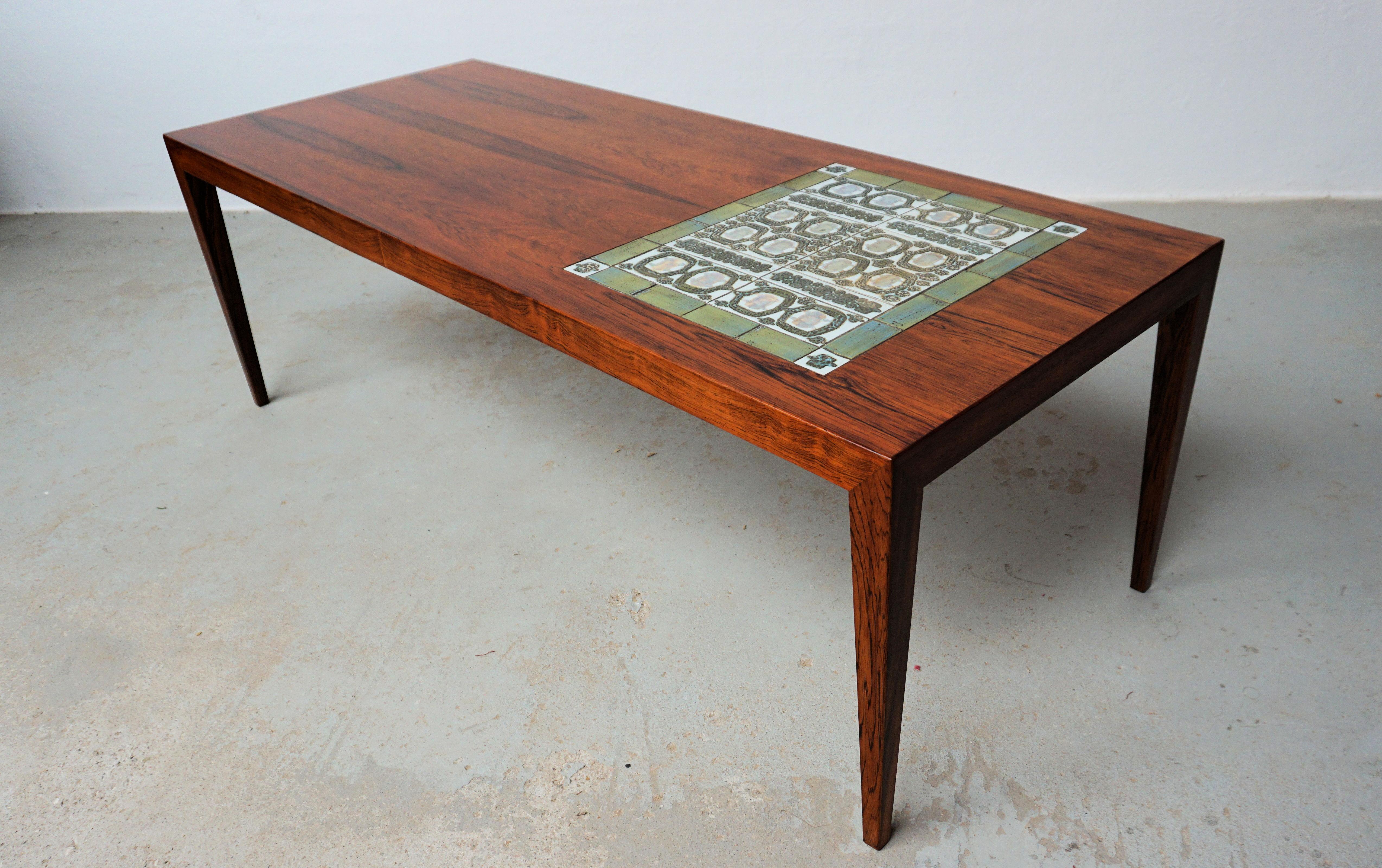 Mid-20th Century 1960s Severin Hansen Restored Rosewood Coffee Table with Royal Copenhagen Tiles For Sale