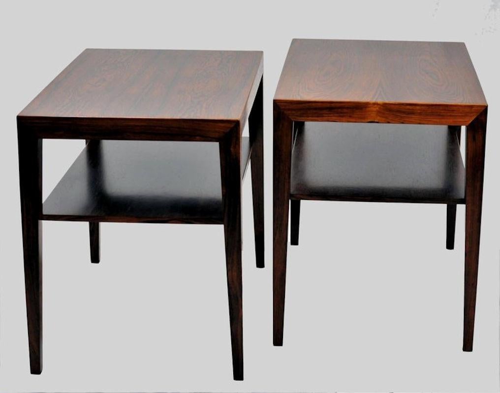 Scandinavian Modern 1960s Severin Hansen Set of Two Fully Restored Mahogany Side Tables by Haslev  For Sale