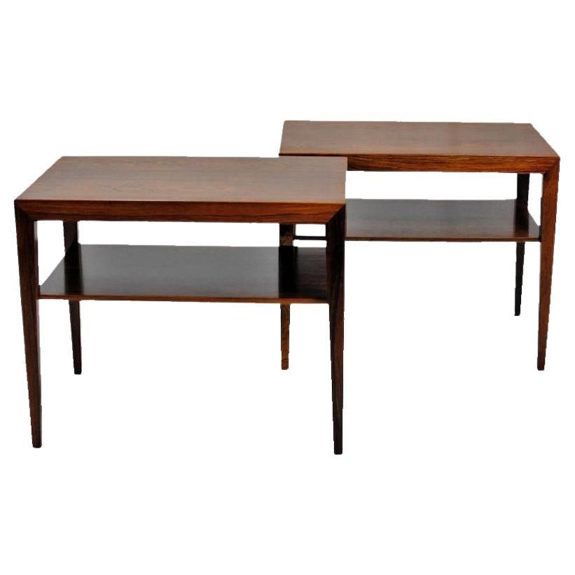 Ensemble de deux tables d'appoint Severin Hansen en acajou entièrement restaurées des années 1960 par Haslev  en vente