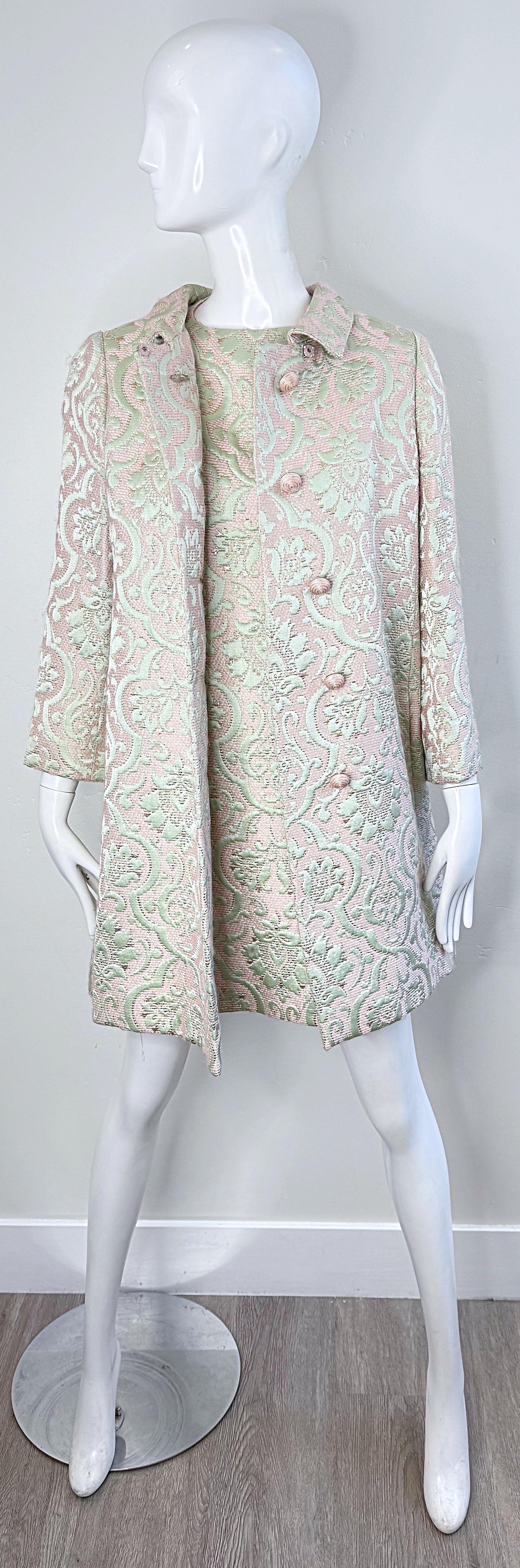 1960s Seymour Fox Pink + Ivory Silk Brocade Vintage 60s A Line Dress and Jacket 7