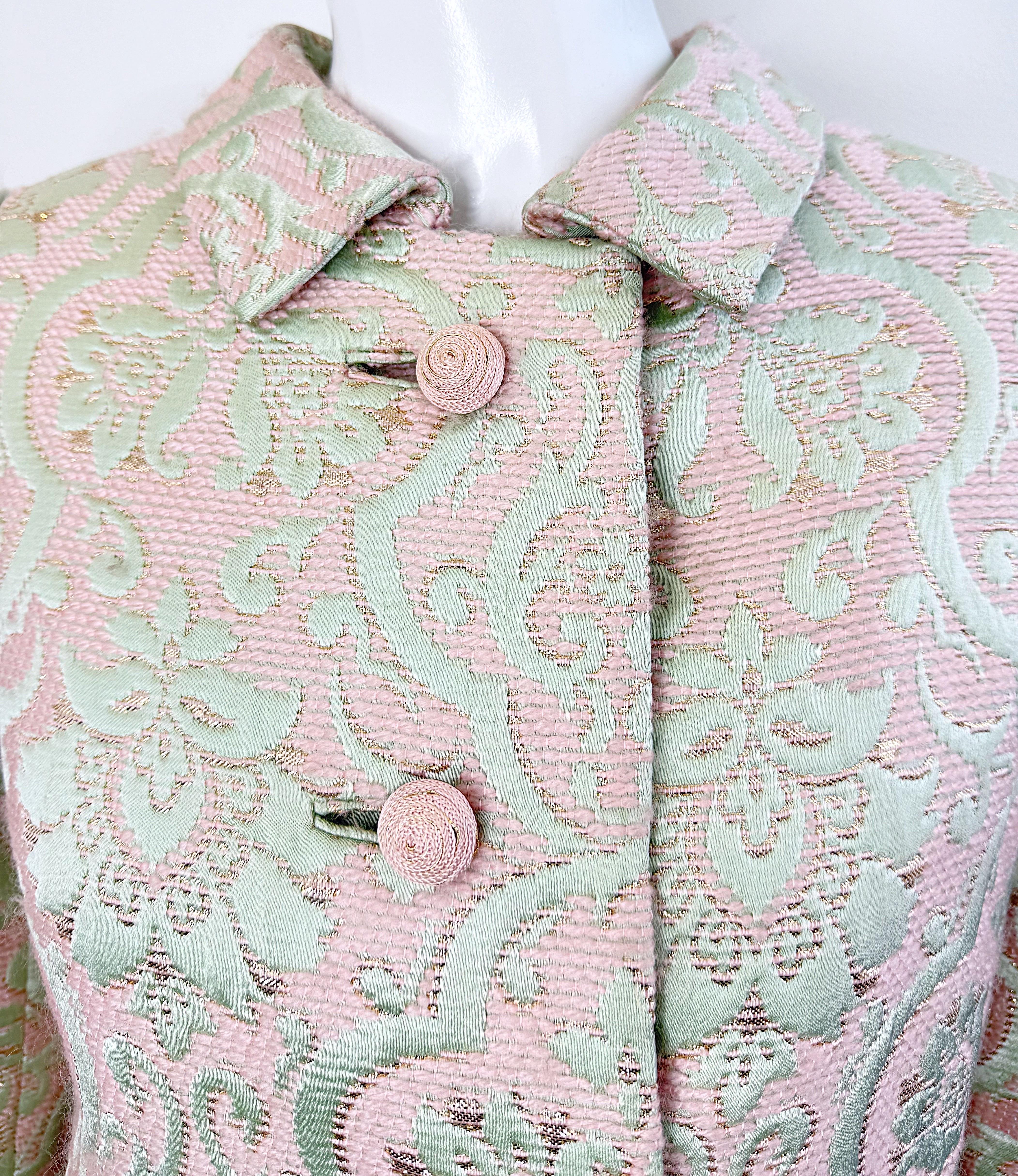 1960s Seymour Fox Pink + Ivory Silk Brocade Vintage 60s A Line Dress and Jacket 8